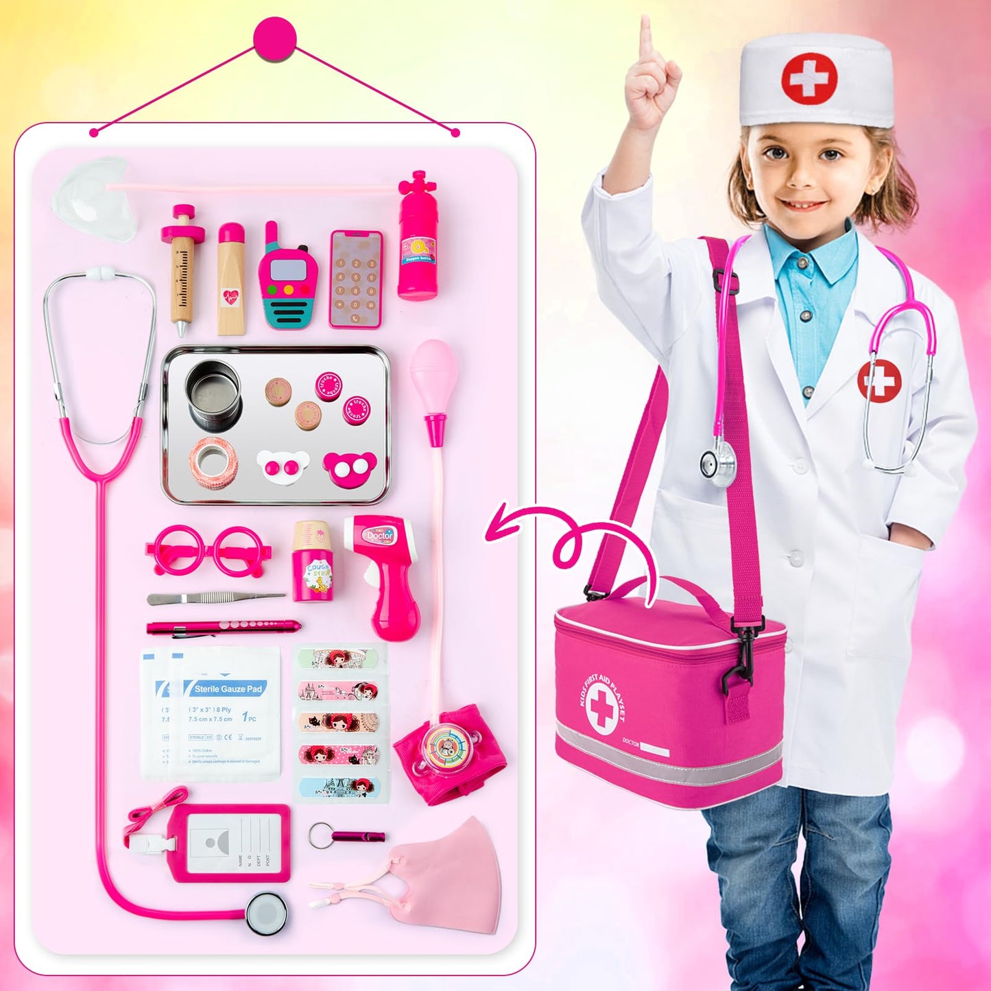 EFO SHM Doctor Kit for Kids – 34-Piece Pretend Play with Real Stethoscope