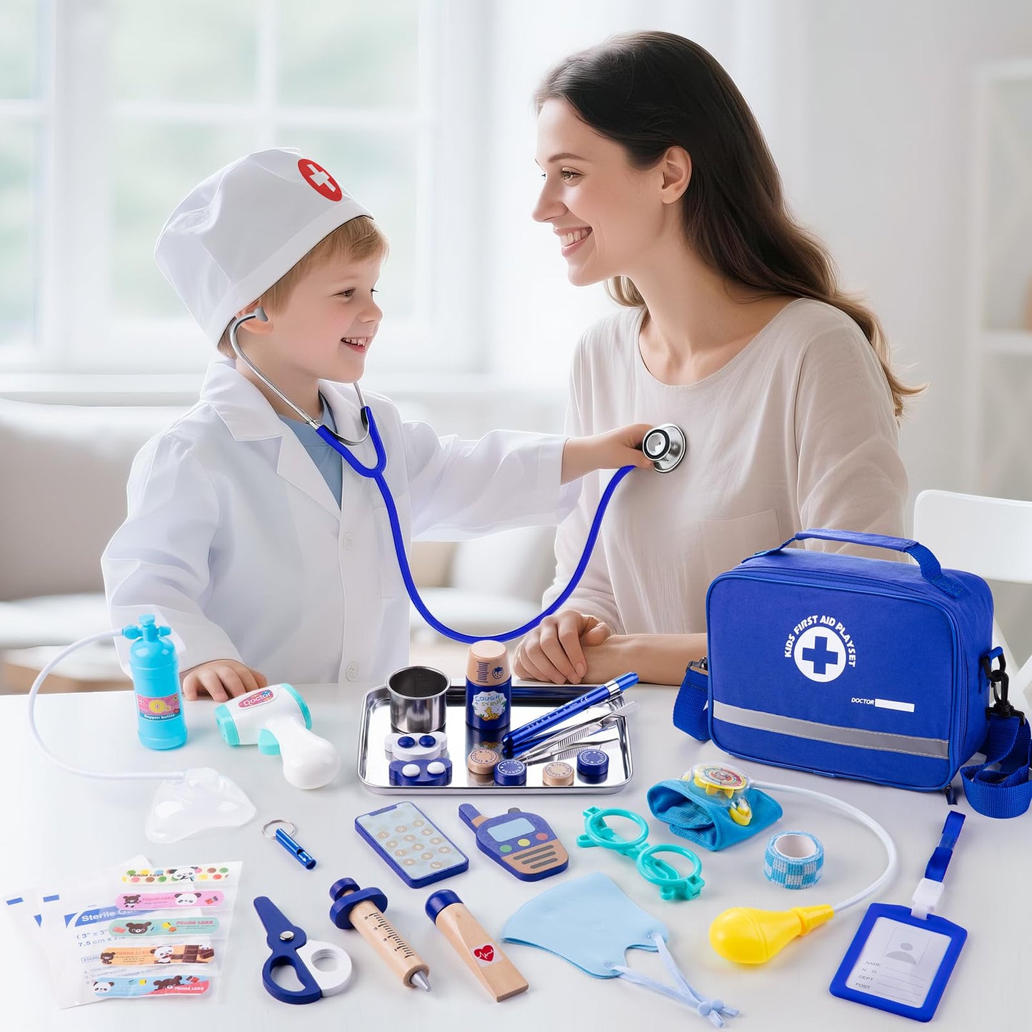 EFO SHM Doctor Kit for Kids – 35 Pcs Pretend Play Set with Realistic Heartbeat Stethoscope & Storage Bag
