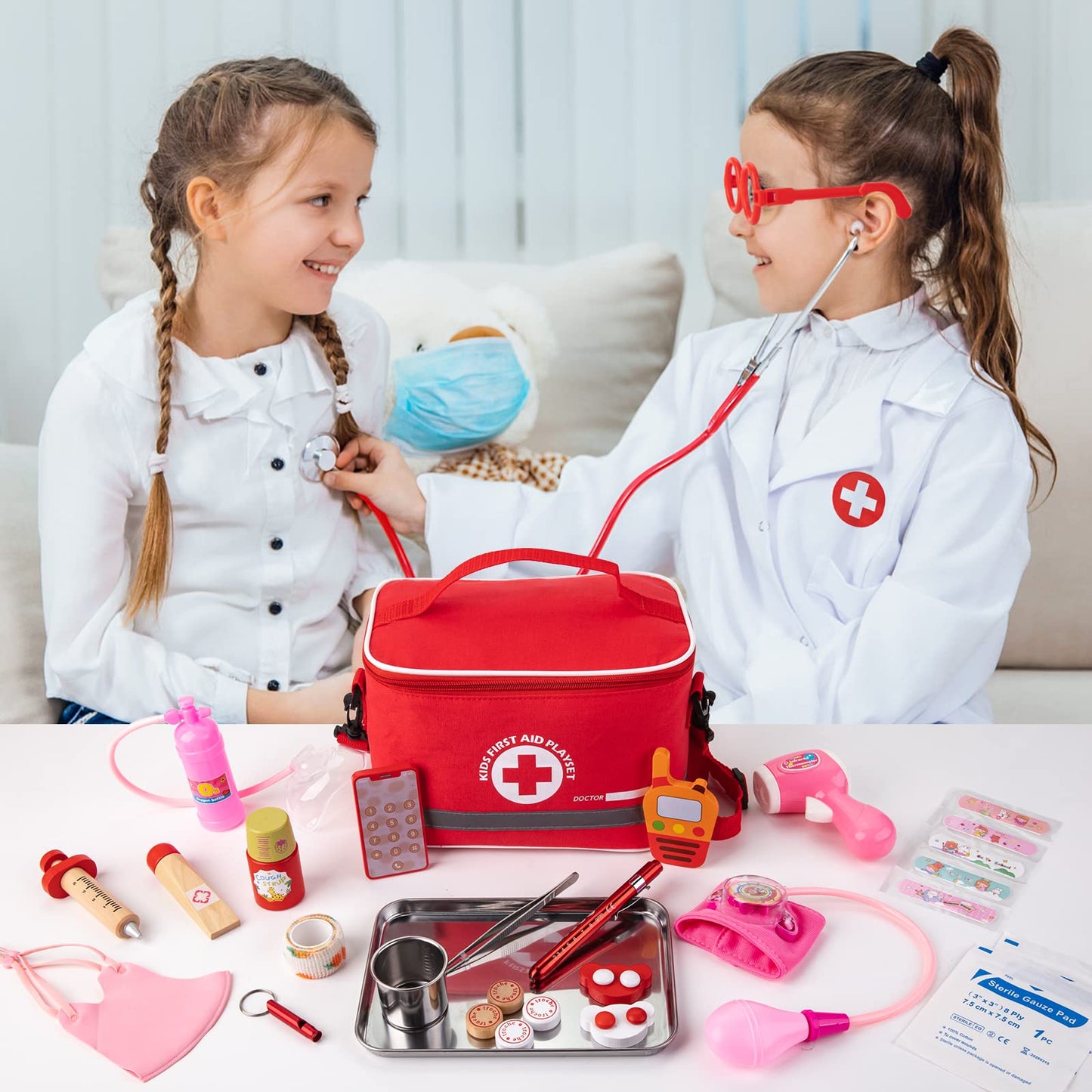 EFO SHM Doctor Kit for Kids – 34-Piece Doctor Playset with Stethoscope & Storage Tote