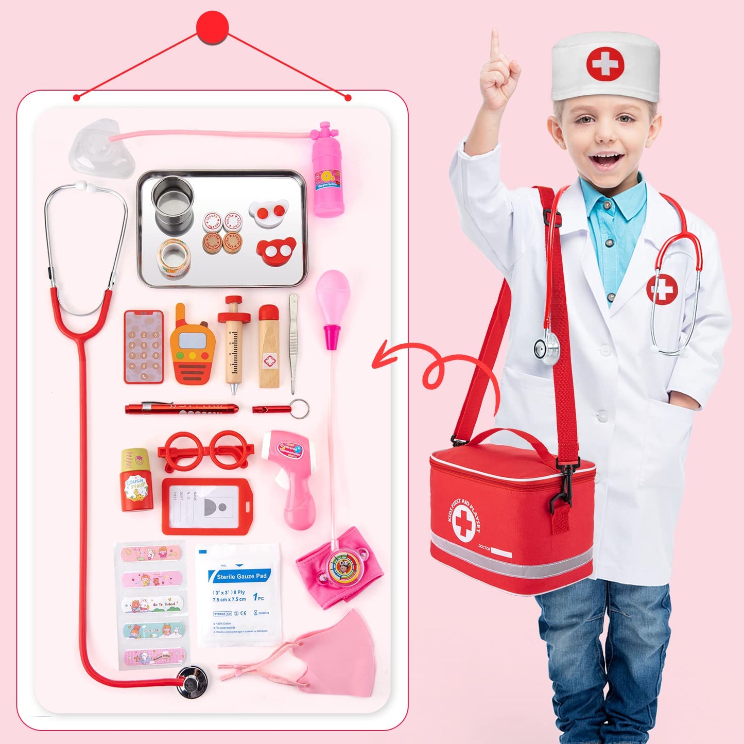 EFO SHM Doctor Kit for Kids – 34-Piece Doctor Playset with Stethoscope & Storage Tote
