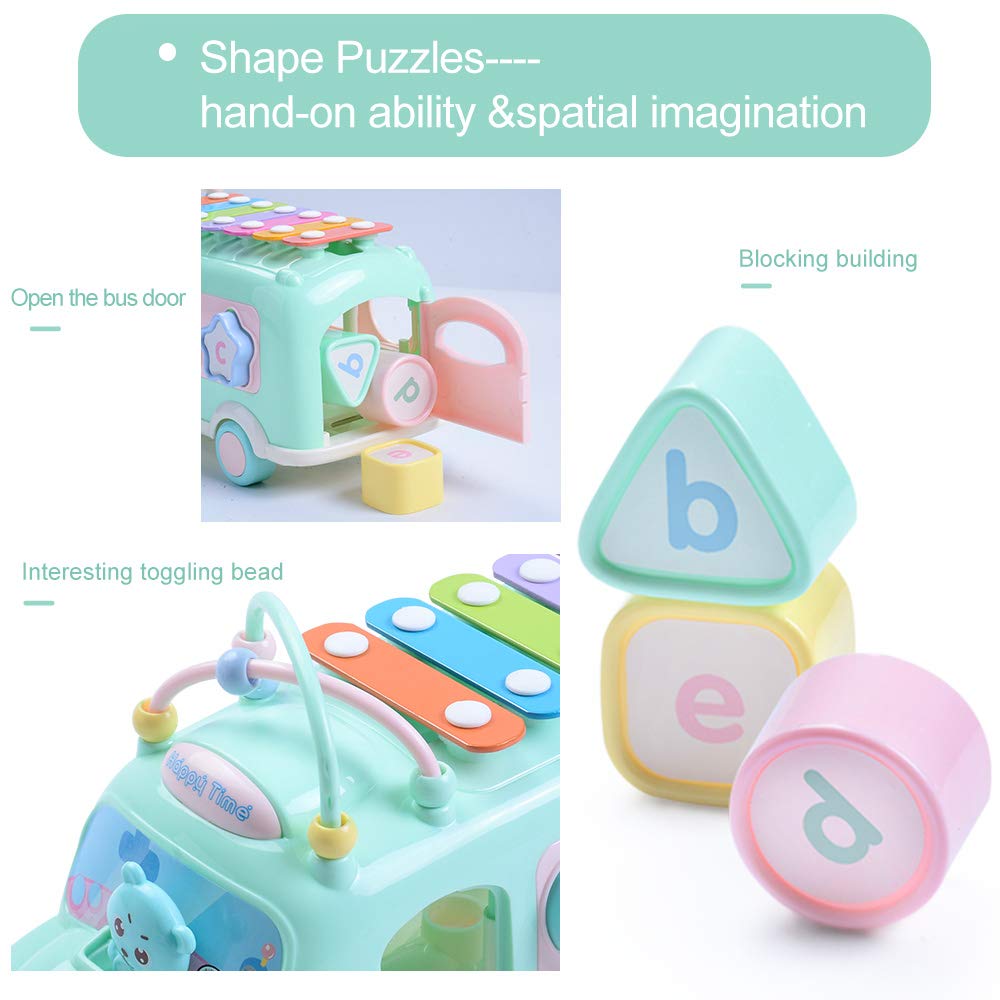 EFOSHM Baby School Bus Xylophone Toy – 5-in-1 Montessori Learning Bus for Toddlers 12-36 Months