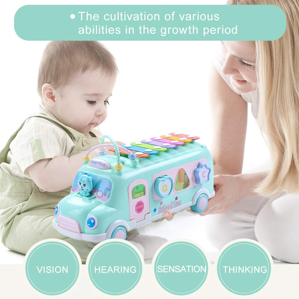 EFOSHM Baby School Bus Xylophone Toy – 5-in-1 Montessori Learning Bus for Toddlers 12-36 Months
