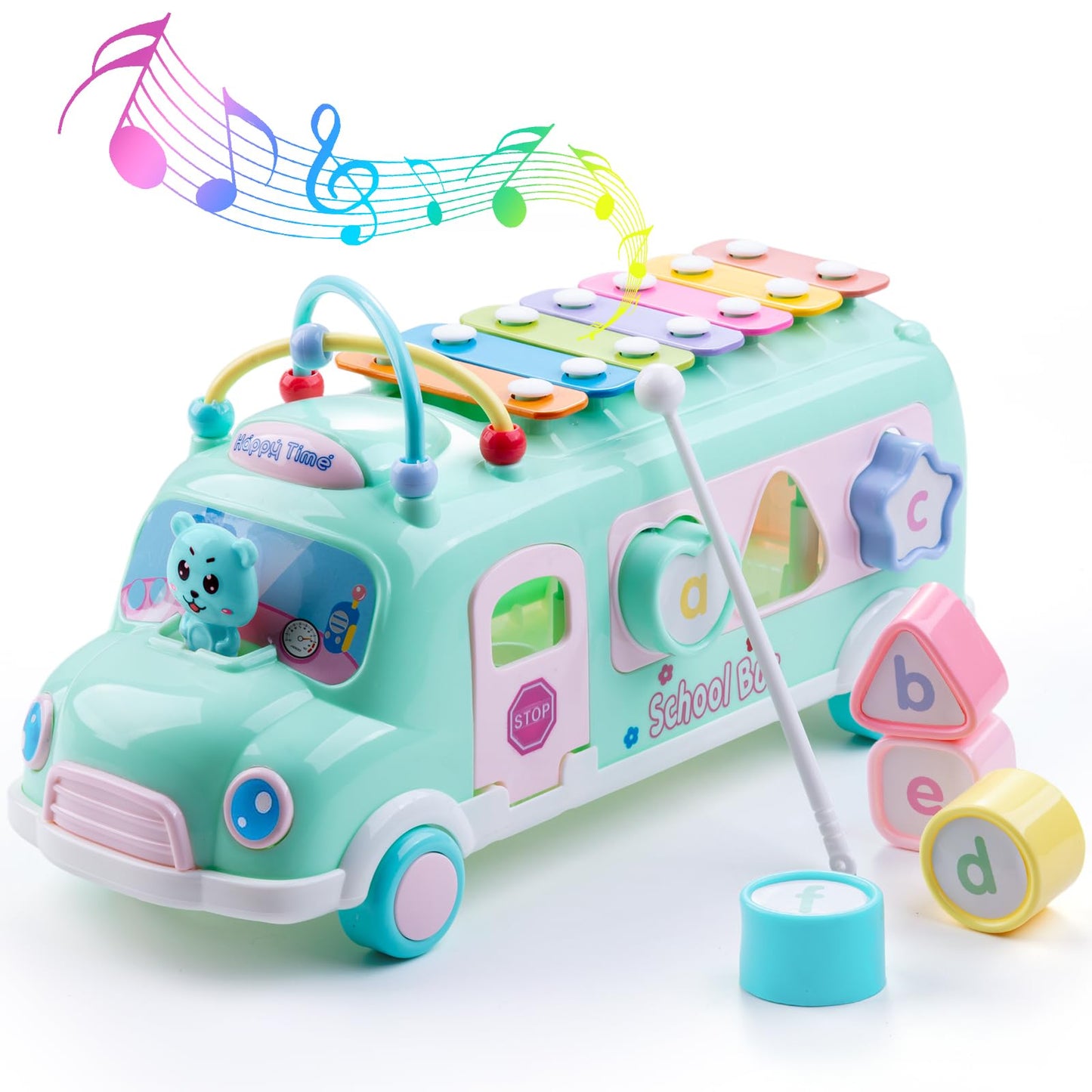 EFOSHM Baby School Bus Xylophone Toy – 5-in-1 Montessori Learning Bus for Toddlers 12-36 Months