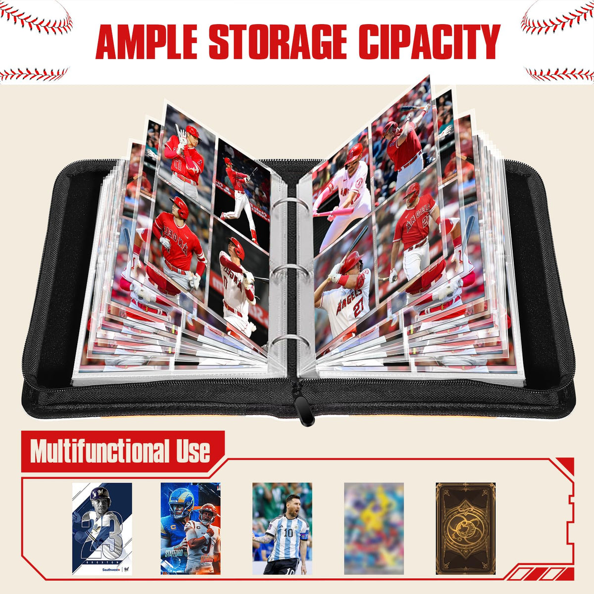 efunny Baseball Card Binder 4-Pocket – Waterproof 400-Card Capacity with 50 Removable Sleeves