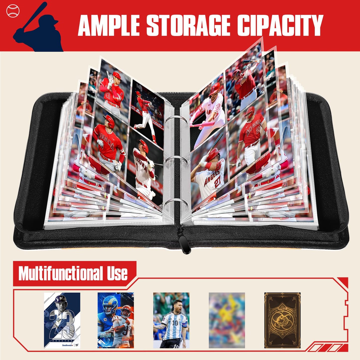 efunny Baseball Trading Card Binder – 400-Pocket Waterproof Card Holder with 50 Sleeves