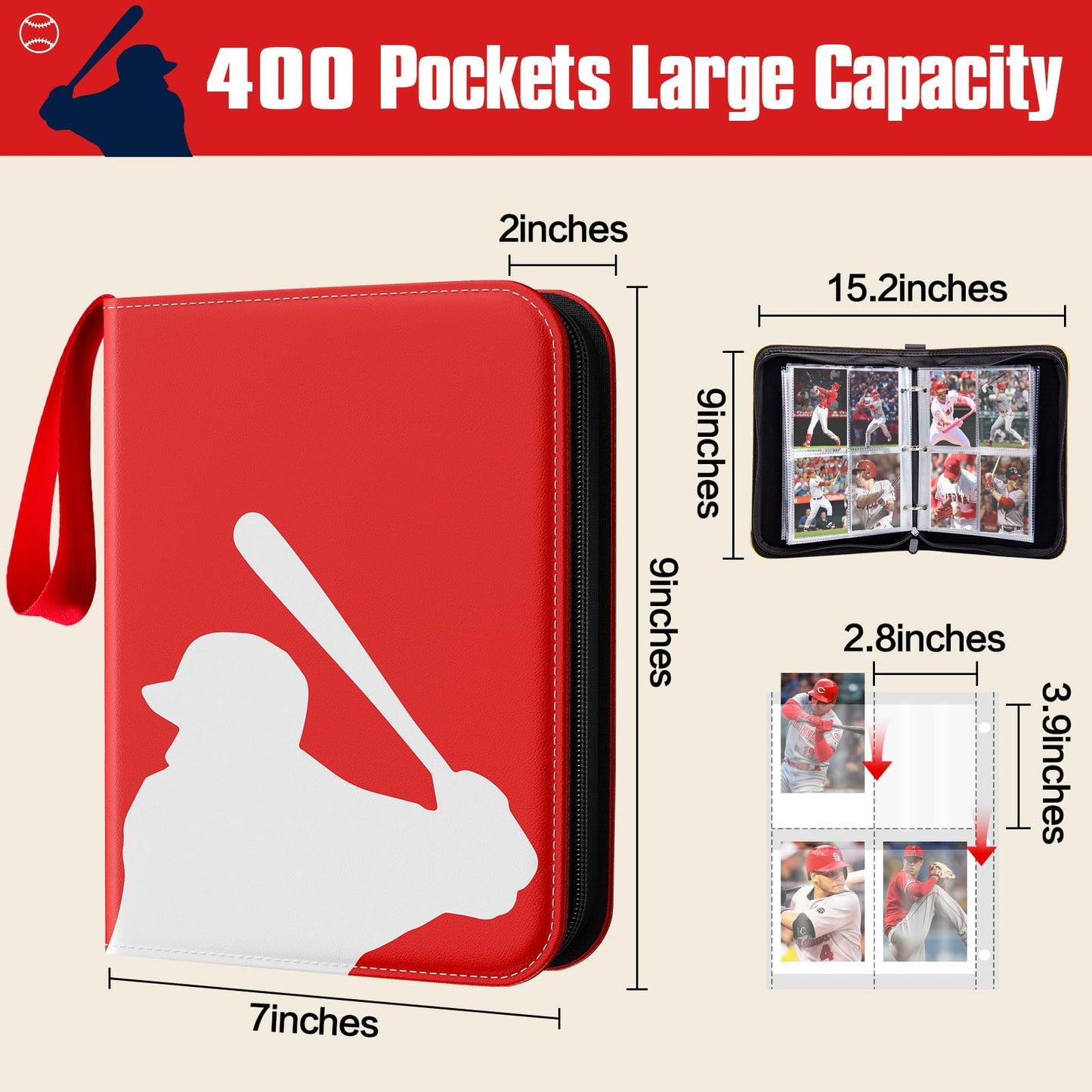 efunny Baseball Trading Card Binder – 400-Pocket Waterproof Card Holder with 50 Sleeves
