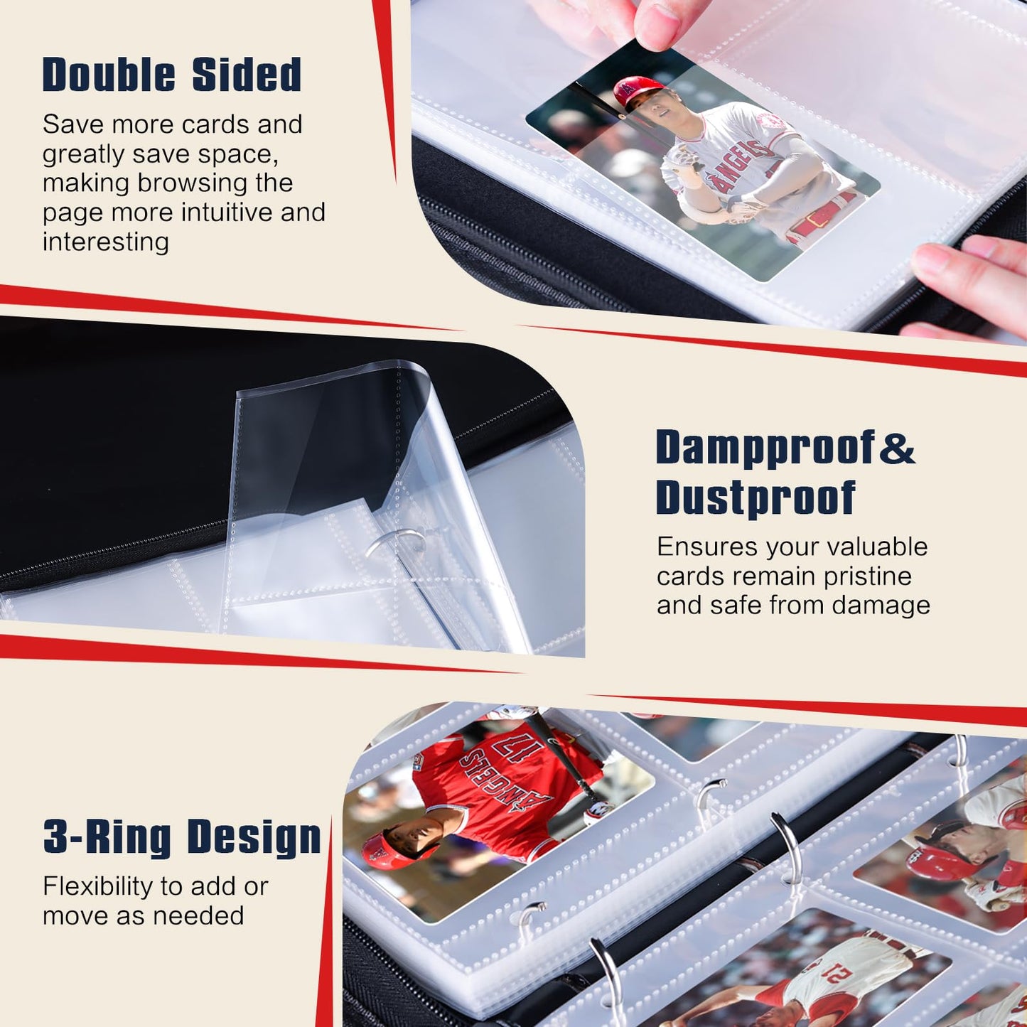 efunny Baseball Trading Card Binder – 400-Pocket Waterproof Card Holder with 50 Sleeves