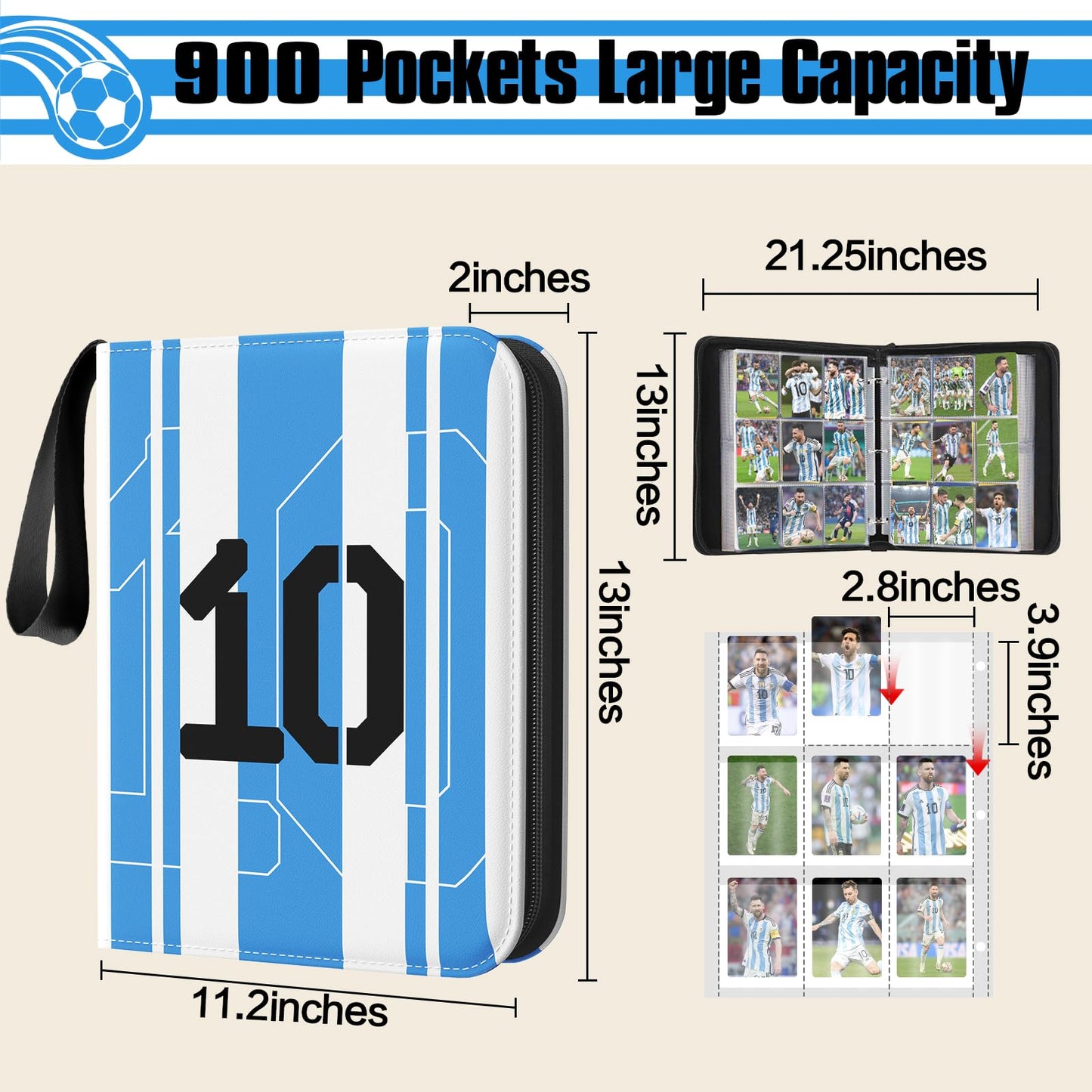 efunny Soccer Card Binder 900 Pockets – Waterproof PU Leather with 50 Removable Sleeves