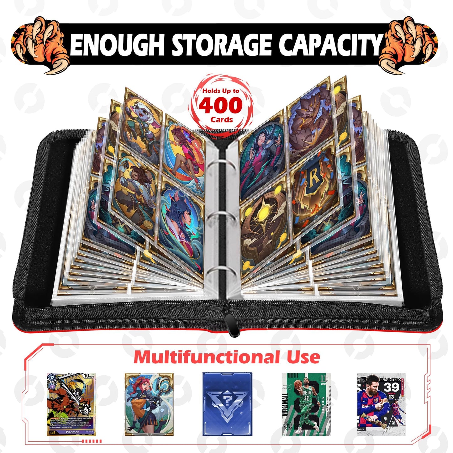 efunny Card Binder 4-Pocket: Waterproof 400-Card Holder with 50 Removable Sleeves