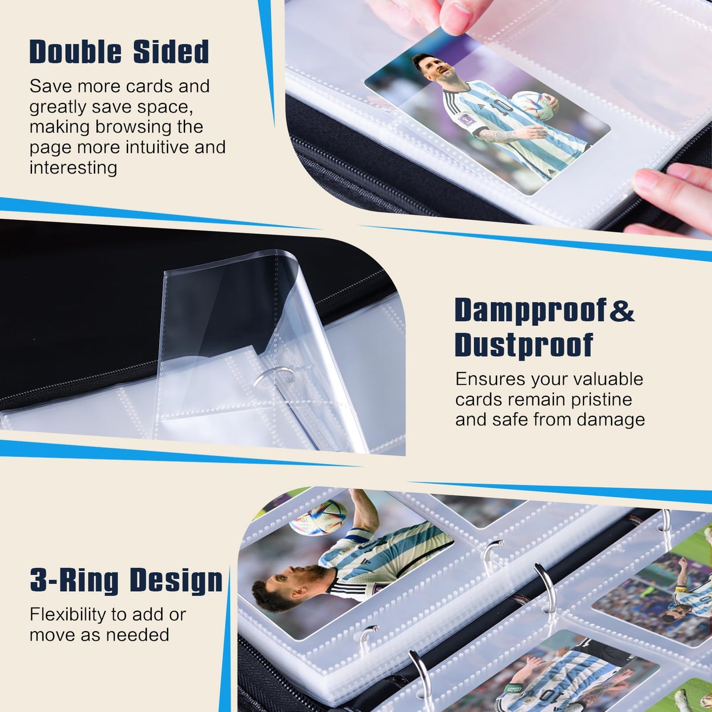 efunny Soccer Card Binder 900 Pockets – Waterproof PU Leather with 50 Removable Sleeves