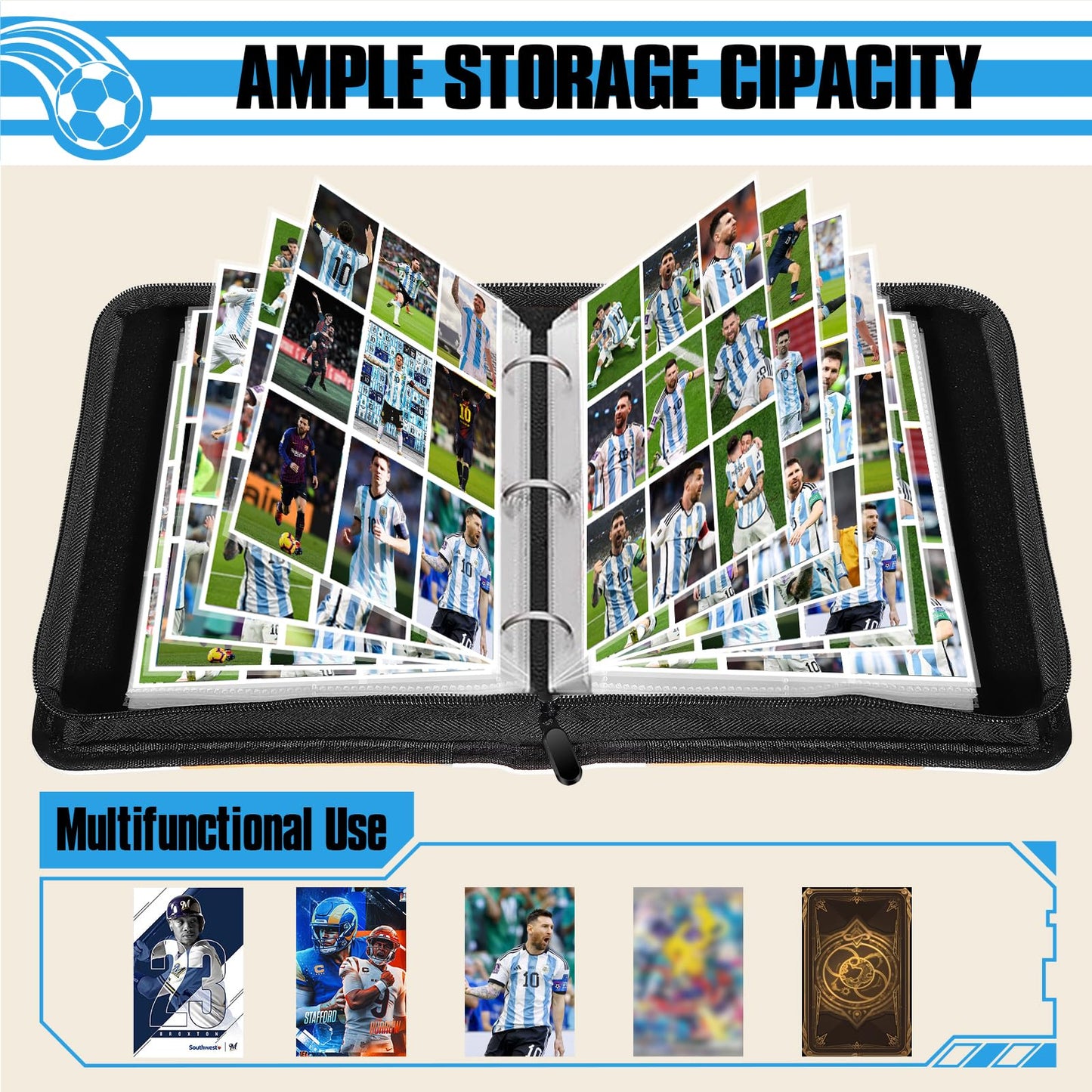 efunny Soccer Card Binder 900 Pockets – Waterproof PU Leather with 50 Removable Sleeves