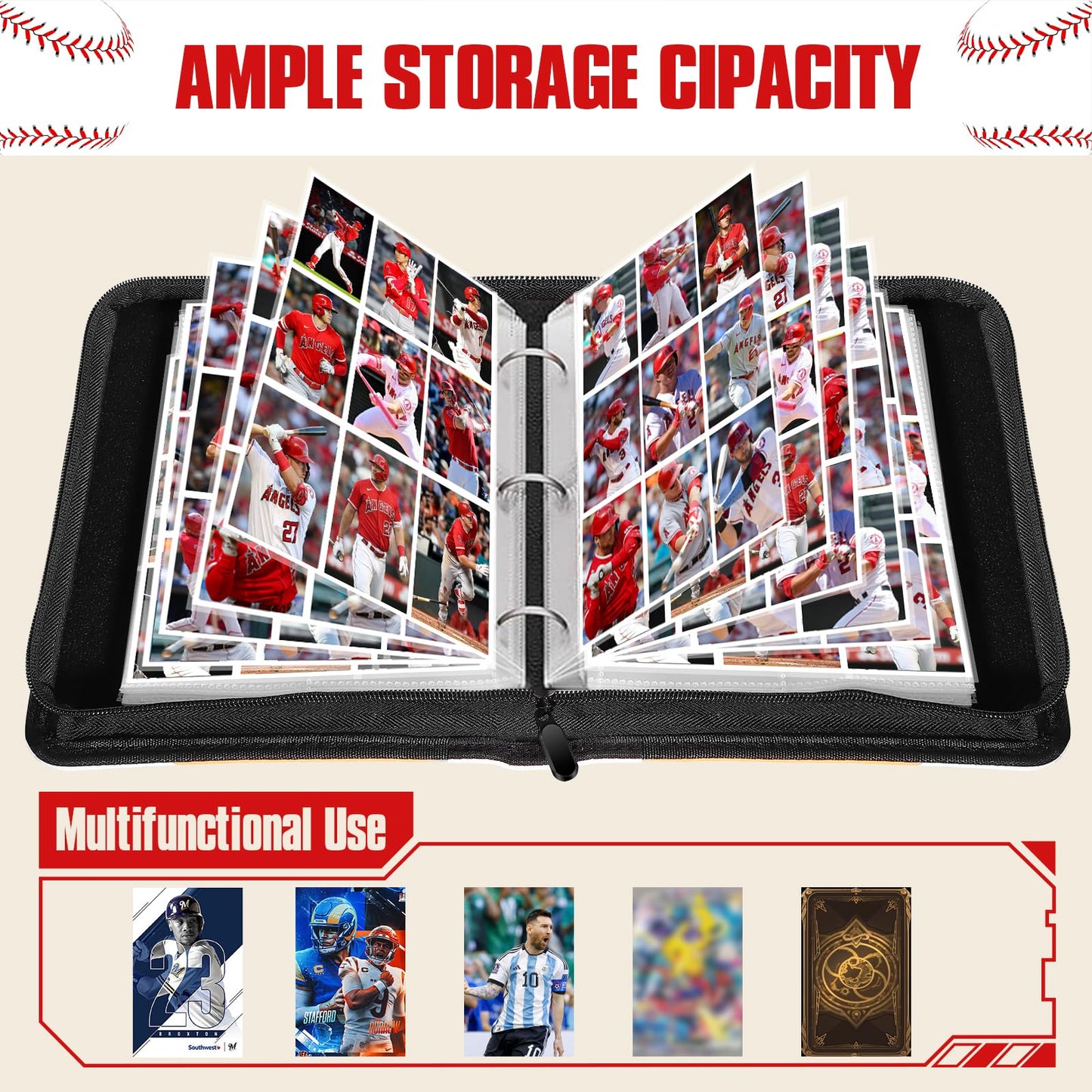 efunny Baseball Card Binder — 9-Pocket, 900-Card Capacity, Waterproof PU Leather Case