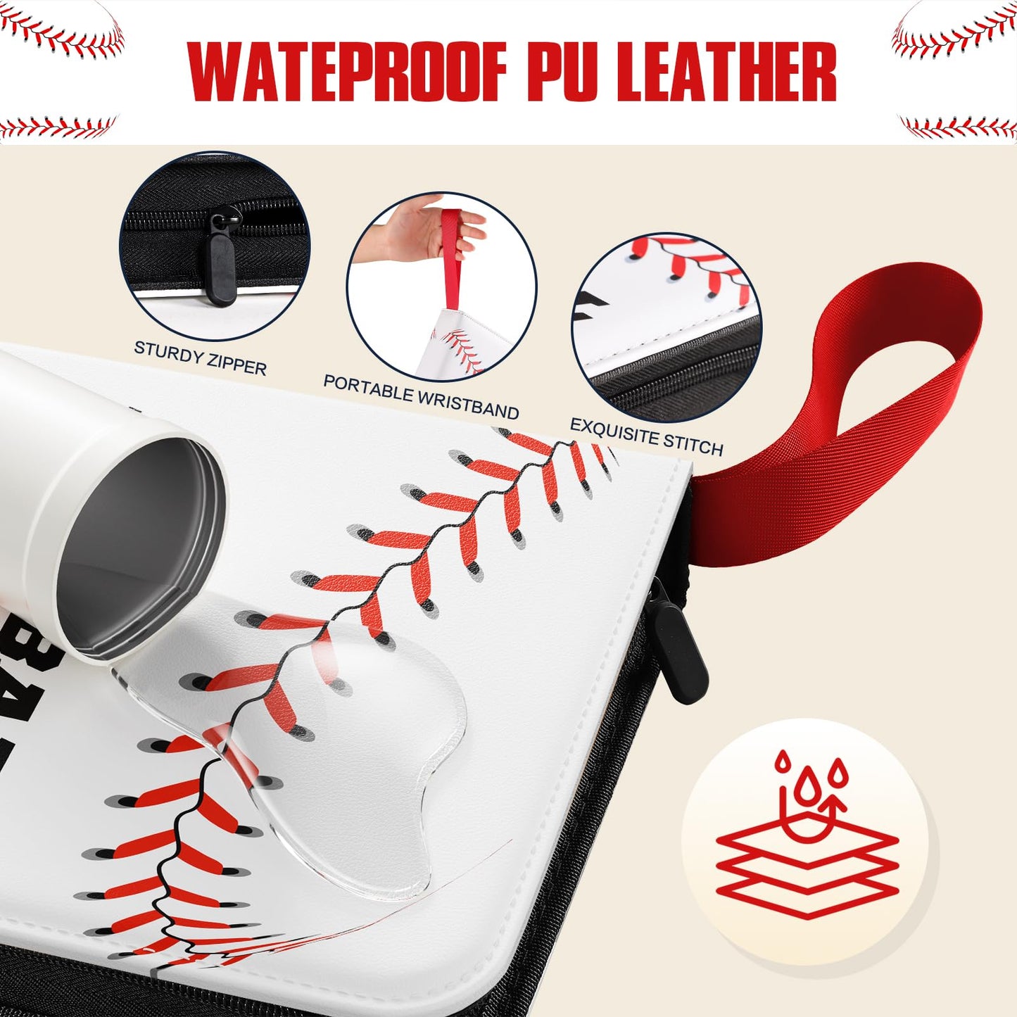 efunny Baseball Card Binder — 9-Pocket, 900-Card Capacity, Waterproof PU Leather Case