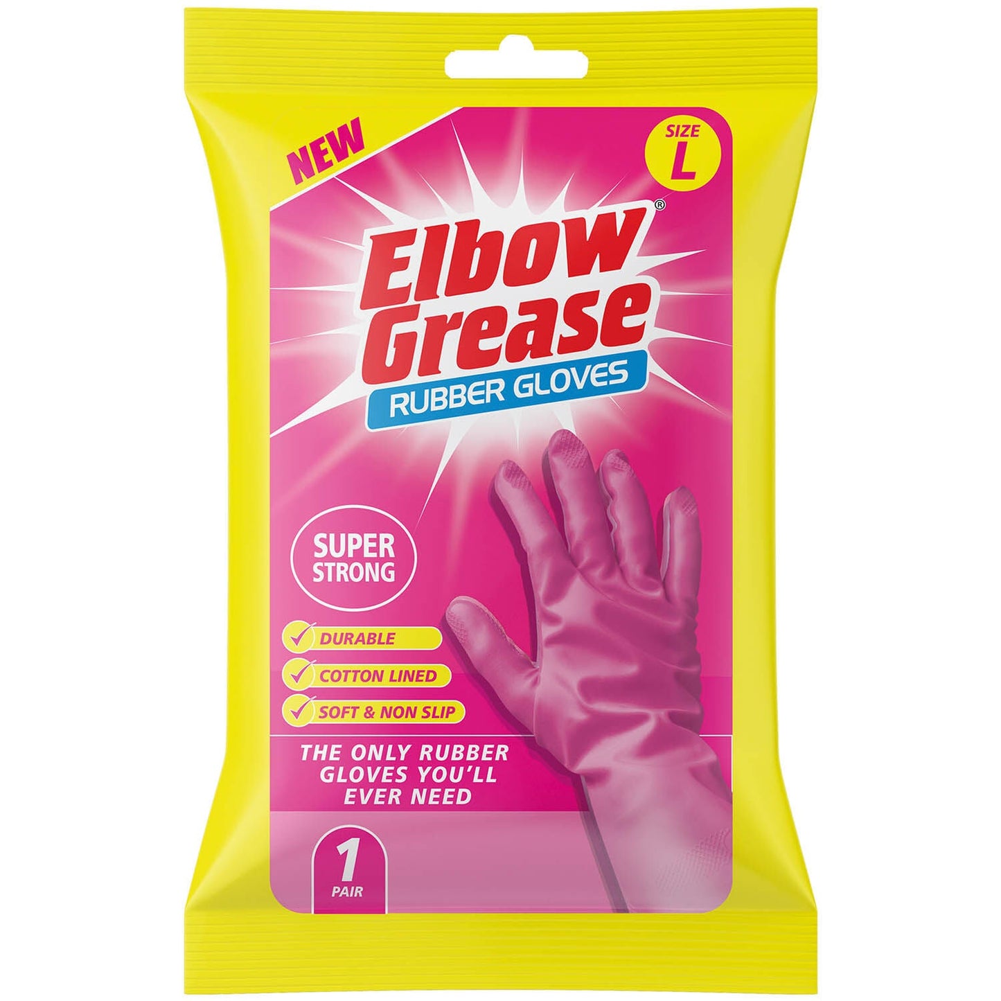 Elbow Grease Pink Household Rubber Gloves, 1 Pair - Large