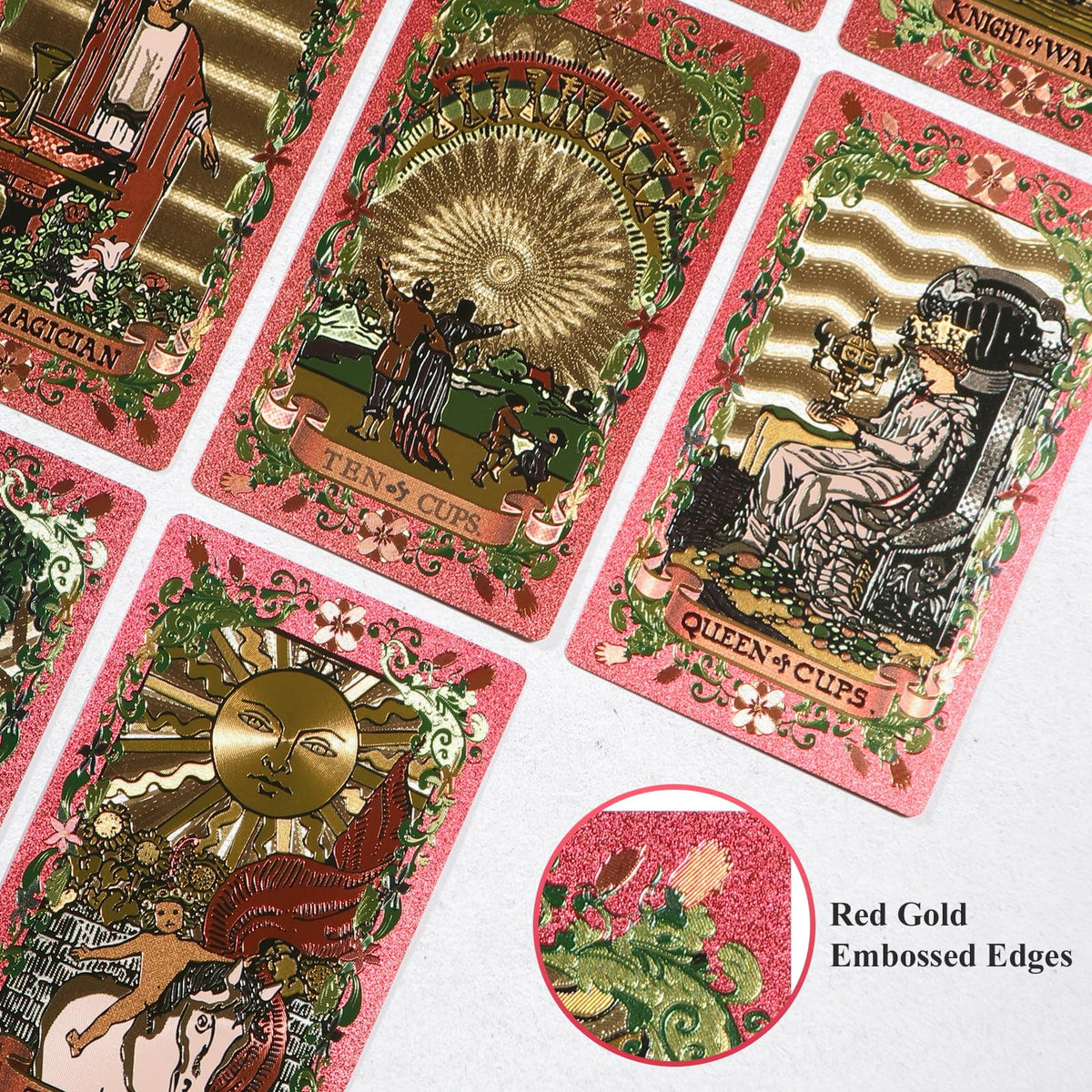 EGCUQ Pink Tarot Cards with Guide Book – Gold Foil Rider Waite Deck (PVC)