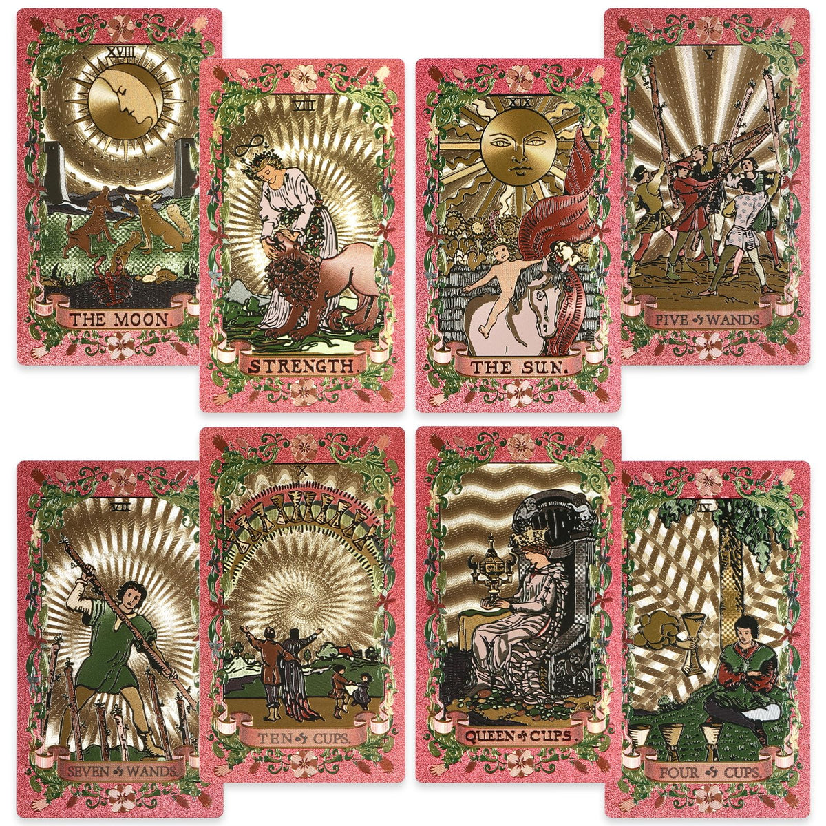 EGCUQ Pink Tarot Cards with Guide Book – Gold Foil Rider Waite Deck (PVC)
