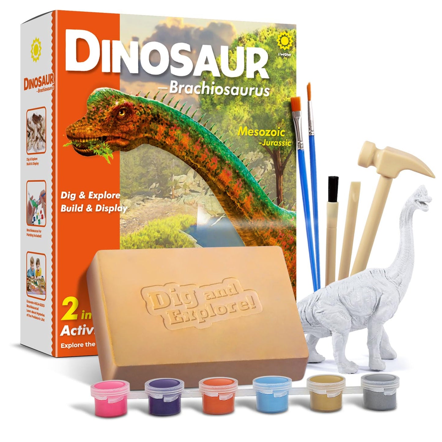 Eggbox Dinosaur Brachiosaurus 2-in-1 Dig & Build Kit – Fossil Digging & Model Display for Kids