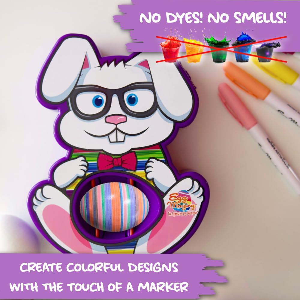 The Eggmazing Egg Decorator Kit – Bunny Spinner with 8 Quick-Dry Markers (Packaging May Vary)