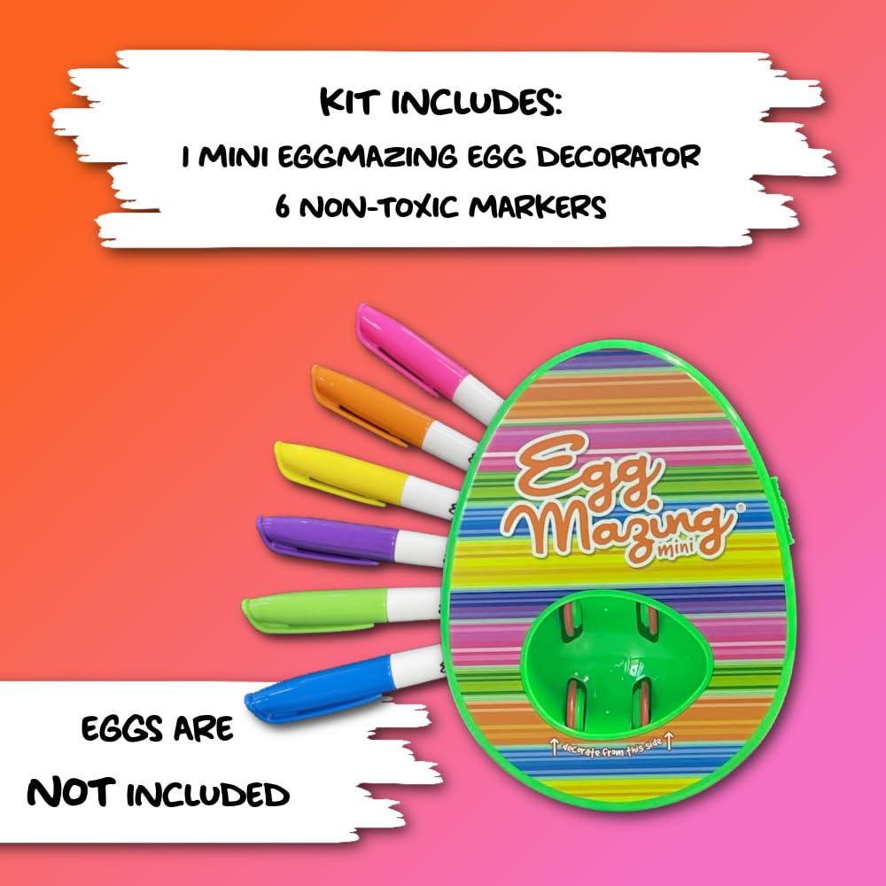 Eggmazing Mini Egg Decorator Kit | Spinner + 6 Markers | Mess-Free Egg Decorating for Ages 3+