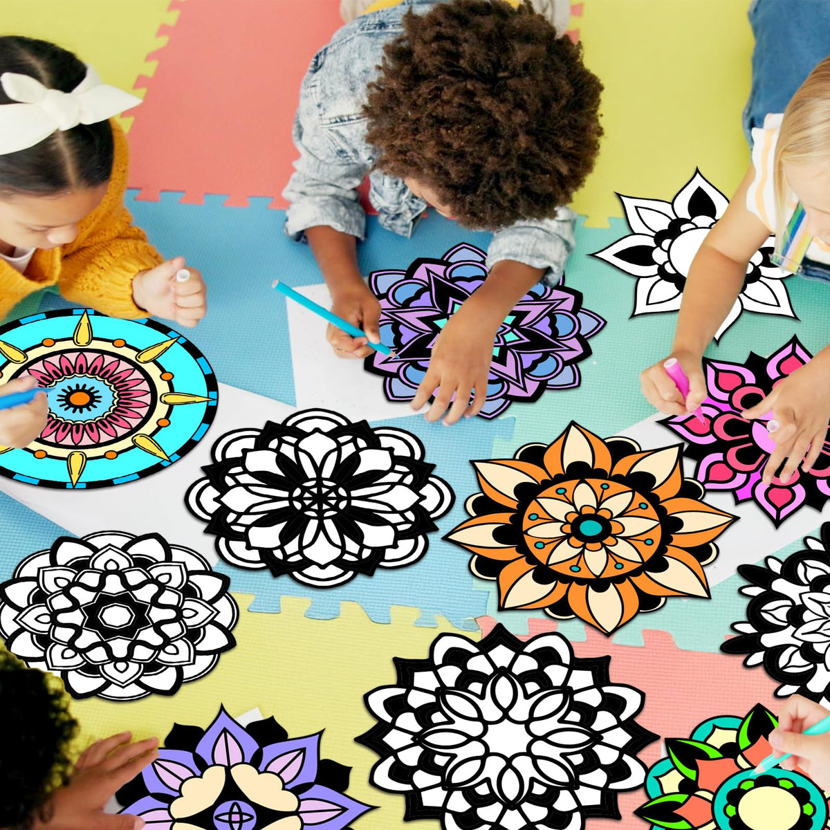 EggSun 48-Piece Mandala Velvet Coloring Posters Kit | Mess-Free DIY Art for All Ages