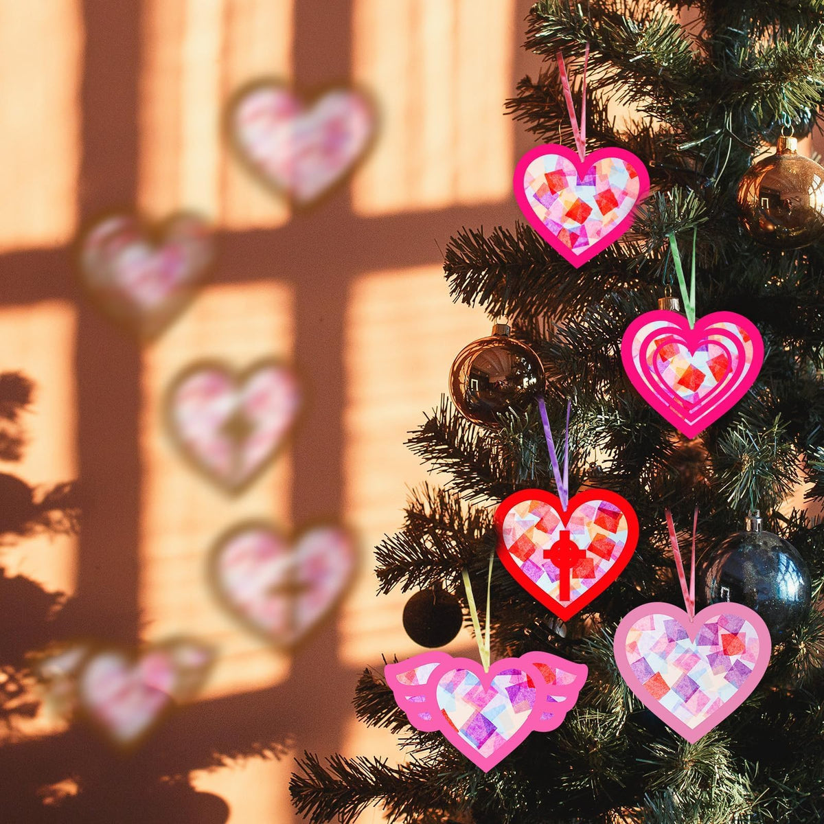 EggSun 36-Set Valentines Religious Suncatchers Craft Kit for Kids — Heart Window Art & Ornaments