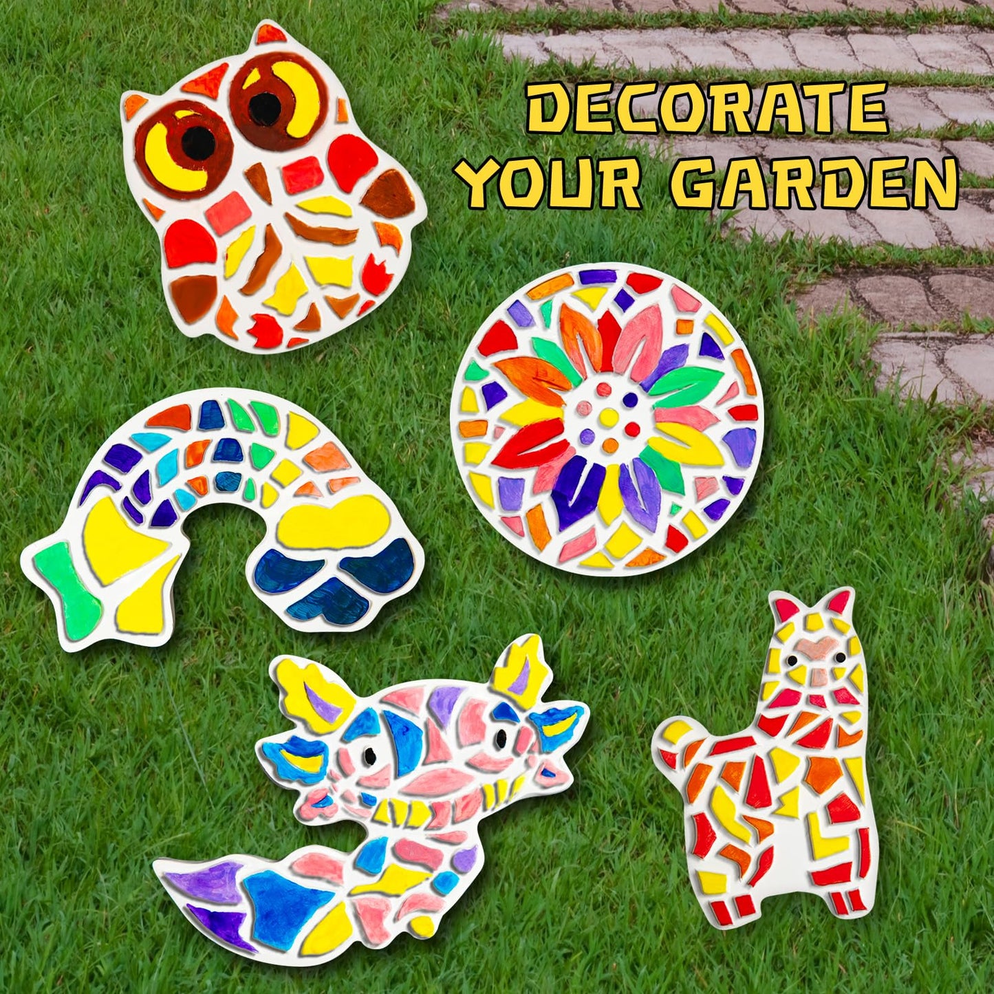 EggSun 8-Piece Stepping Stones Painting Kit for Kids – Outdoor Glow-in-the-Dark Mosaic Art