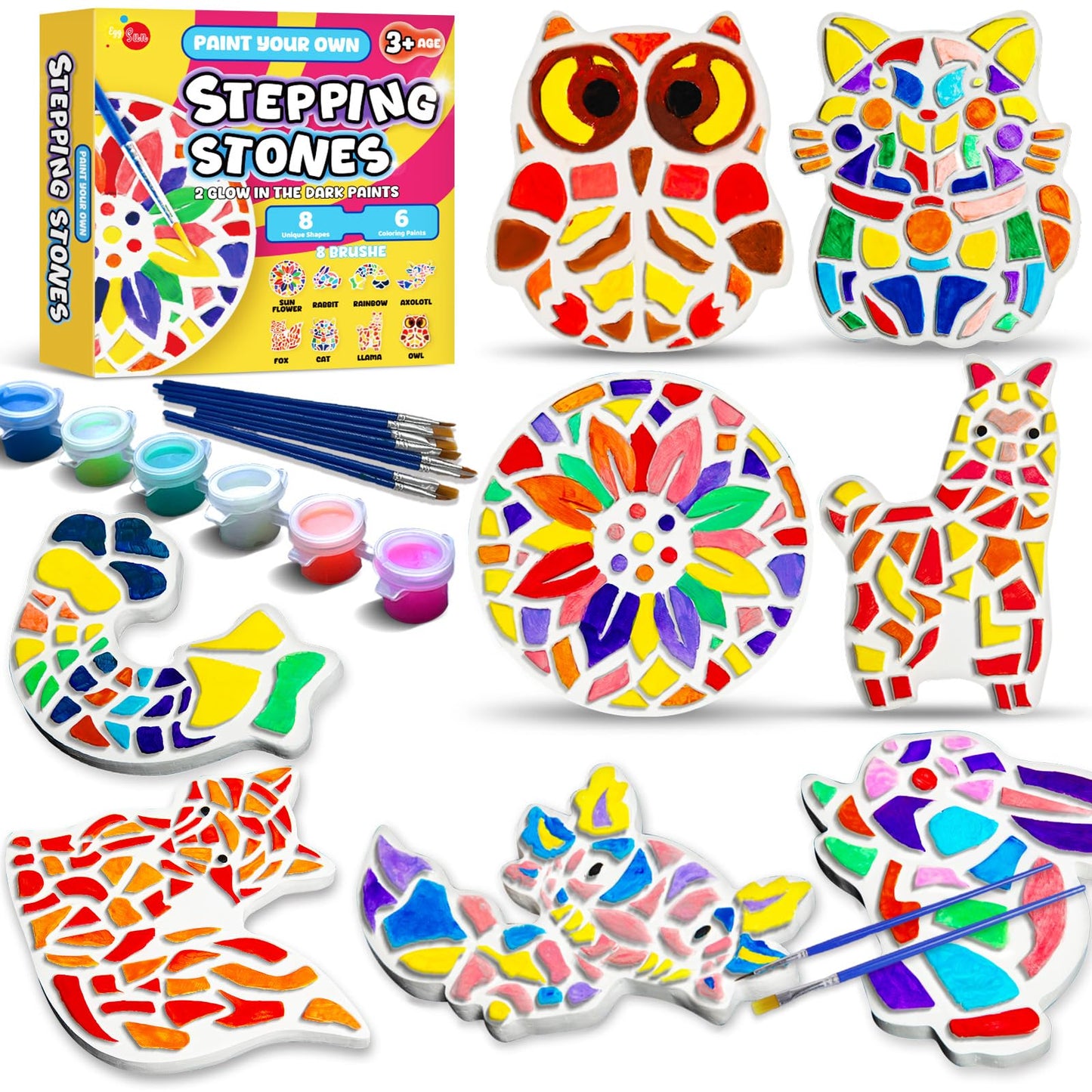 EggSun 8-Piece Stepping Stones Painting Kit for Kids – Outdoor Glow-in-the-Dark Mosaic Art