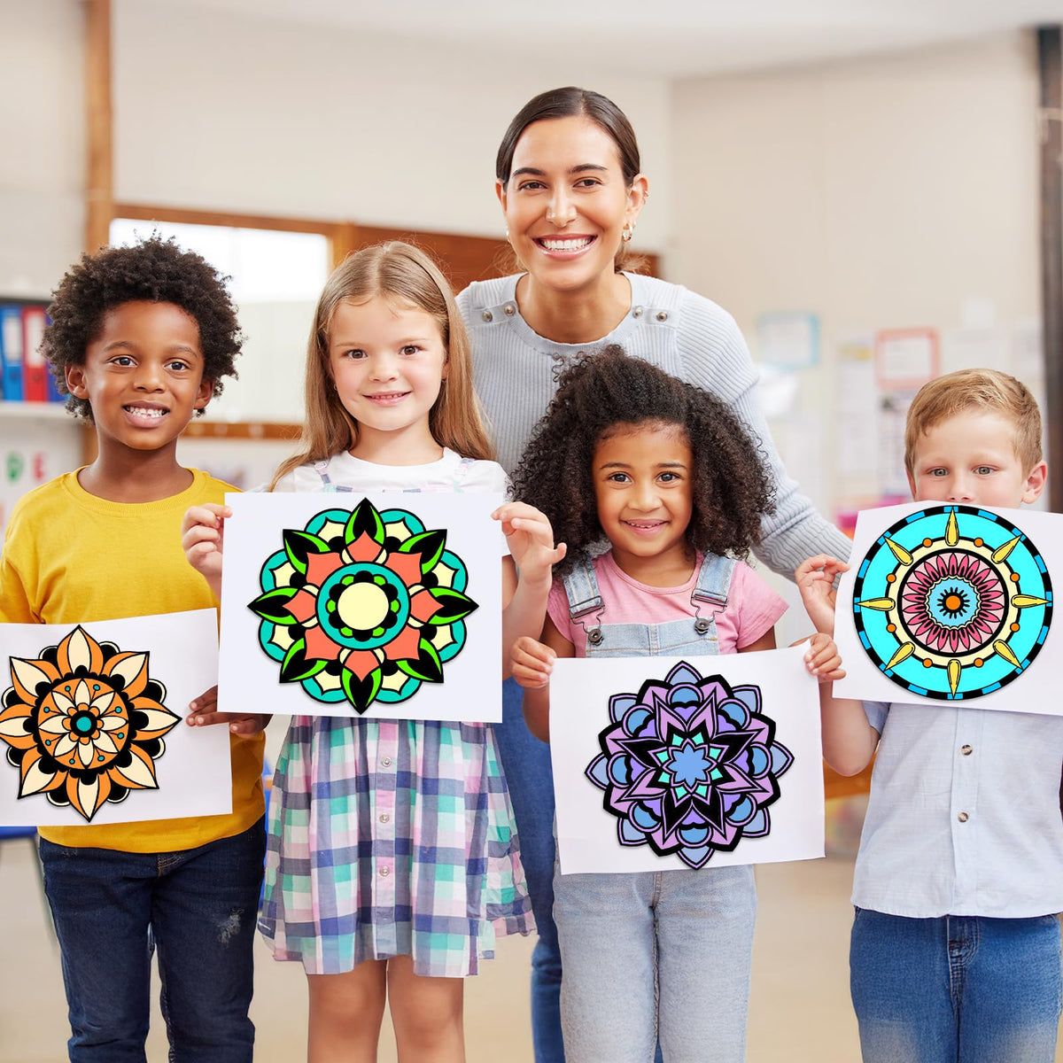 EggSun 48-Piece Mandala Velvet Coloring Posters Kit | Mess-Free DIY Art for All Ages