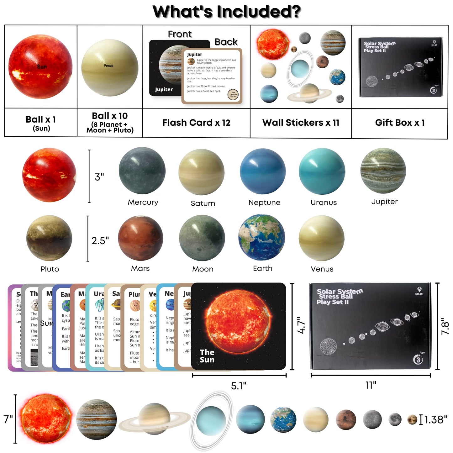 EH.DT Space Balls: Solar System Toys, Flashcards & Wall Stickers for Kids 3-10