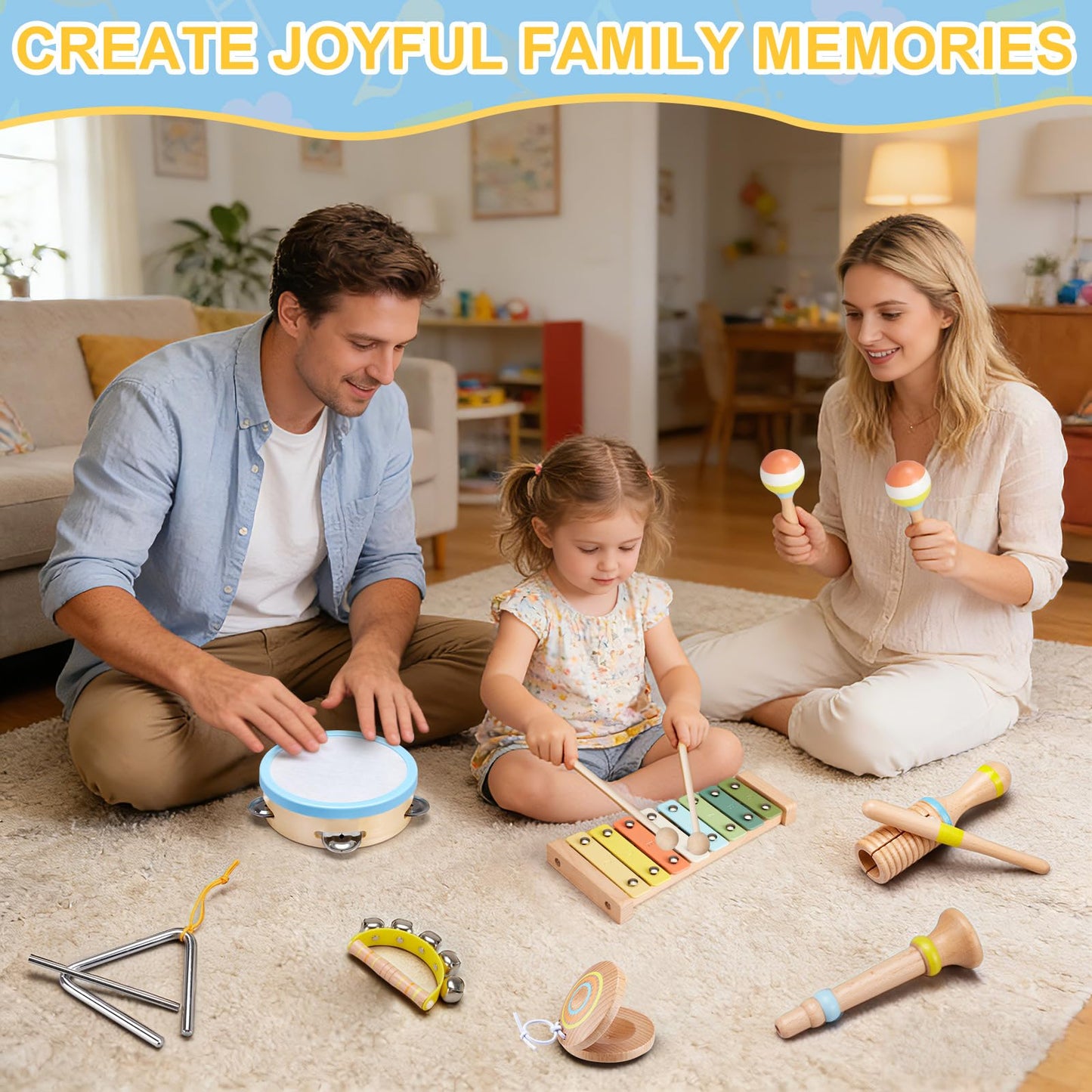 Ehome Baby Musical Instruments Set – Montessori Wooden Music Toys for Toddlers | 9-Piece Beech Wood Kit
