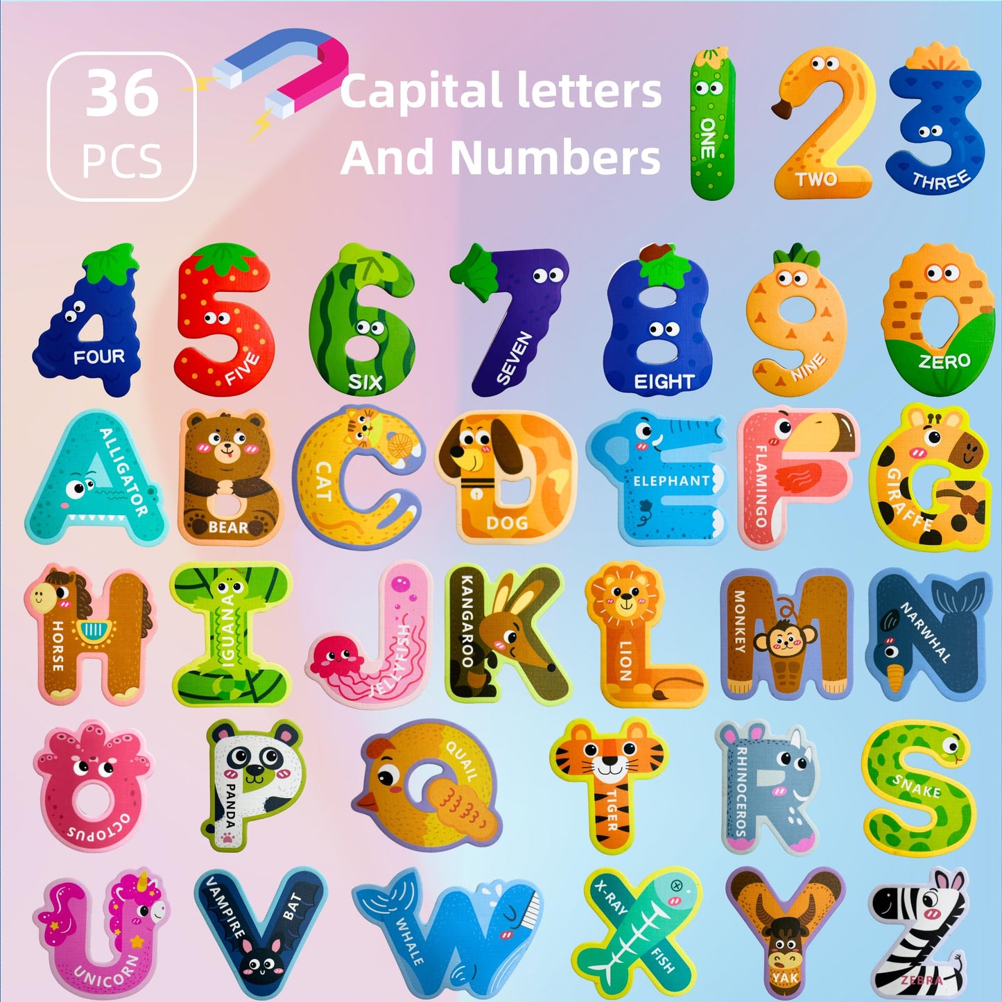 EHR Magnetic Letters & Numbers – Colorful ABC Animal Alphabet Fridge Magnets for Kids (Ages 3-5)