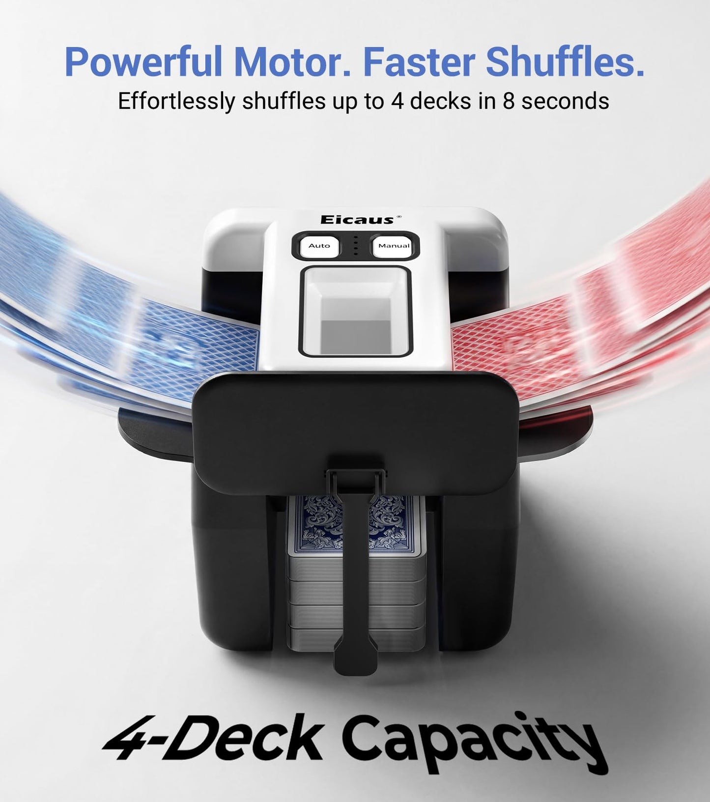 Eicaus 4-Deck Automatic Card Shuffler — USB-C Rechargeable, Fast Shuffles for UNO, Poker & Blackjack