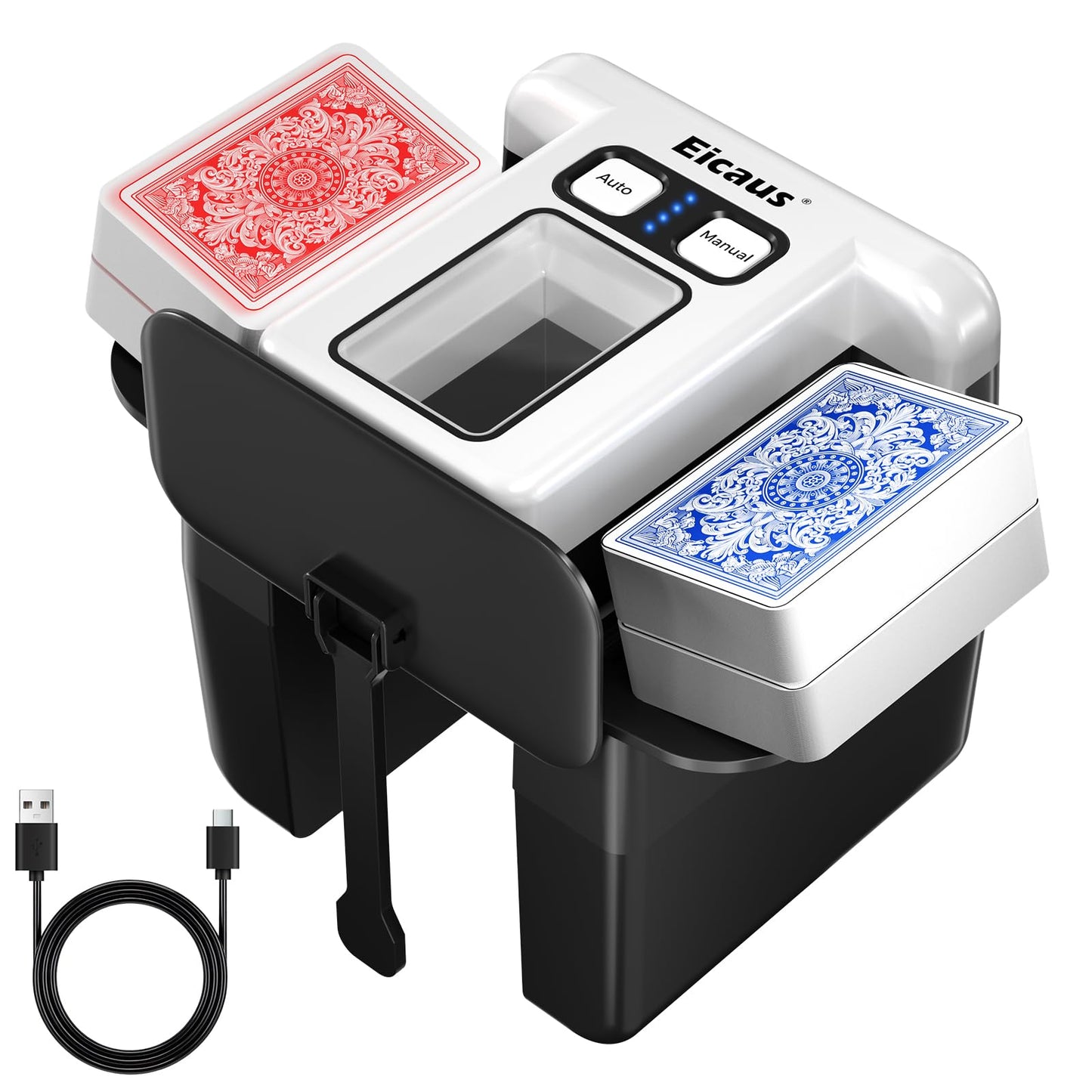 Eicaus 4-Deck Automatic Card Shuffler — USB-C Rechargeable, Fast Shuffles for UNO, Poker & Blackjack