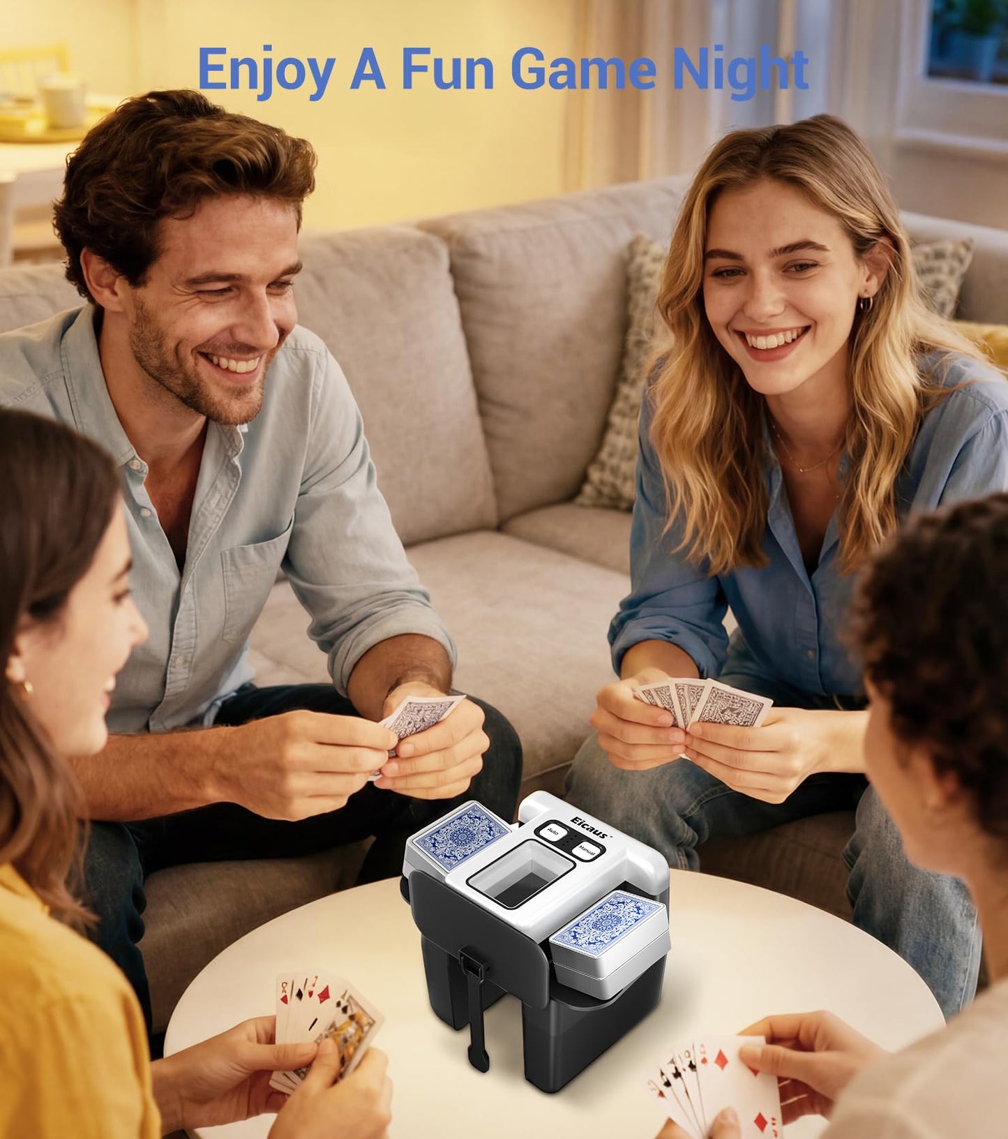 Eicaus 4-Deck Automatic Card Shuffler — USB-C Rechargeable, Fast Shuffles for UNO, Poker & Blackjack