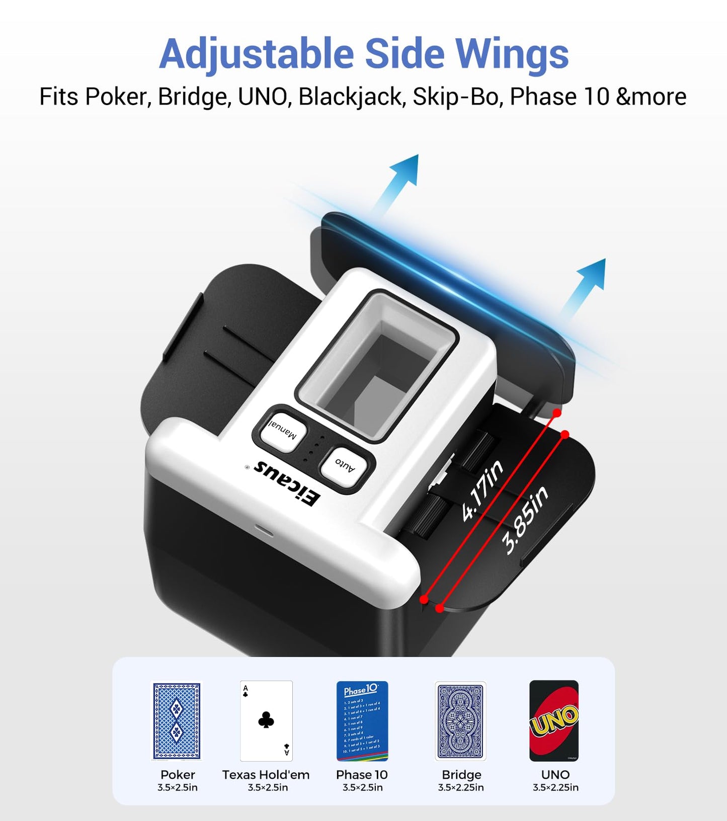Eicaus 4-Deck Automatic Card Shuffler — USB-C Rechargeable, Fast Shuffles for UNO, Poker & Blackjack
