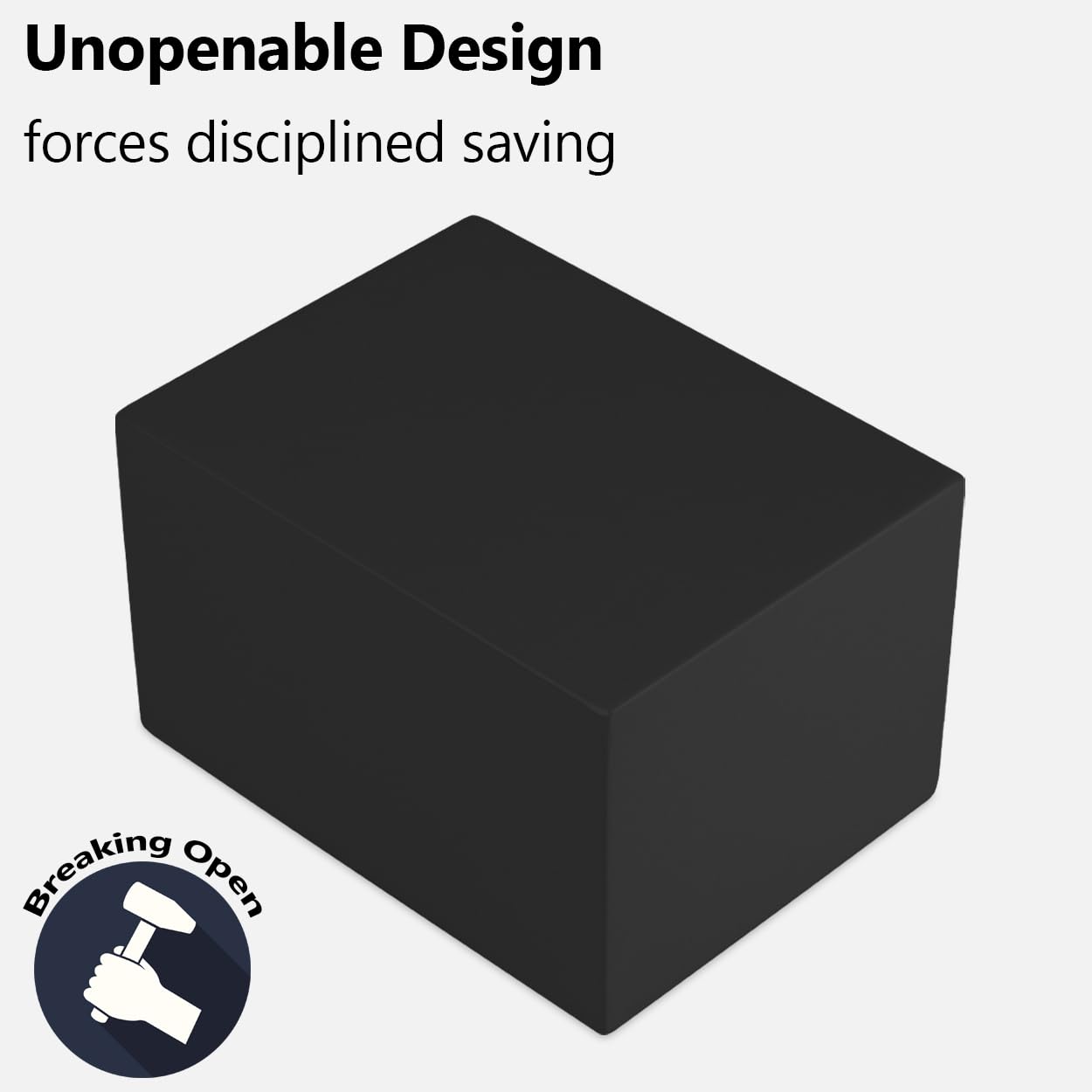 EIENHOSHI Unbreakable Piggy Bank for Adults — Black, Must Break to Open