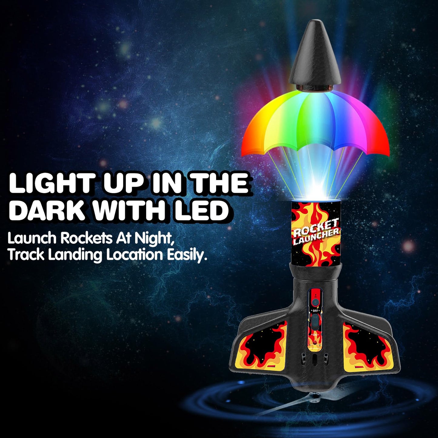 Eieymct Rocket Launcher for Kids – Self-Launching 200 ft Outdoor Toy (Flame Pattern)