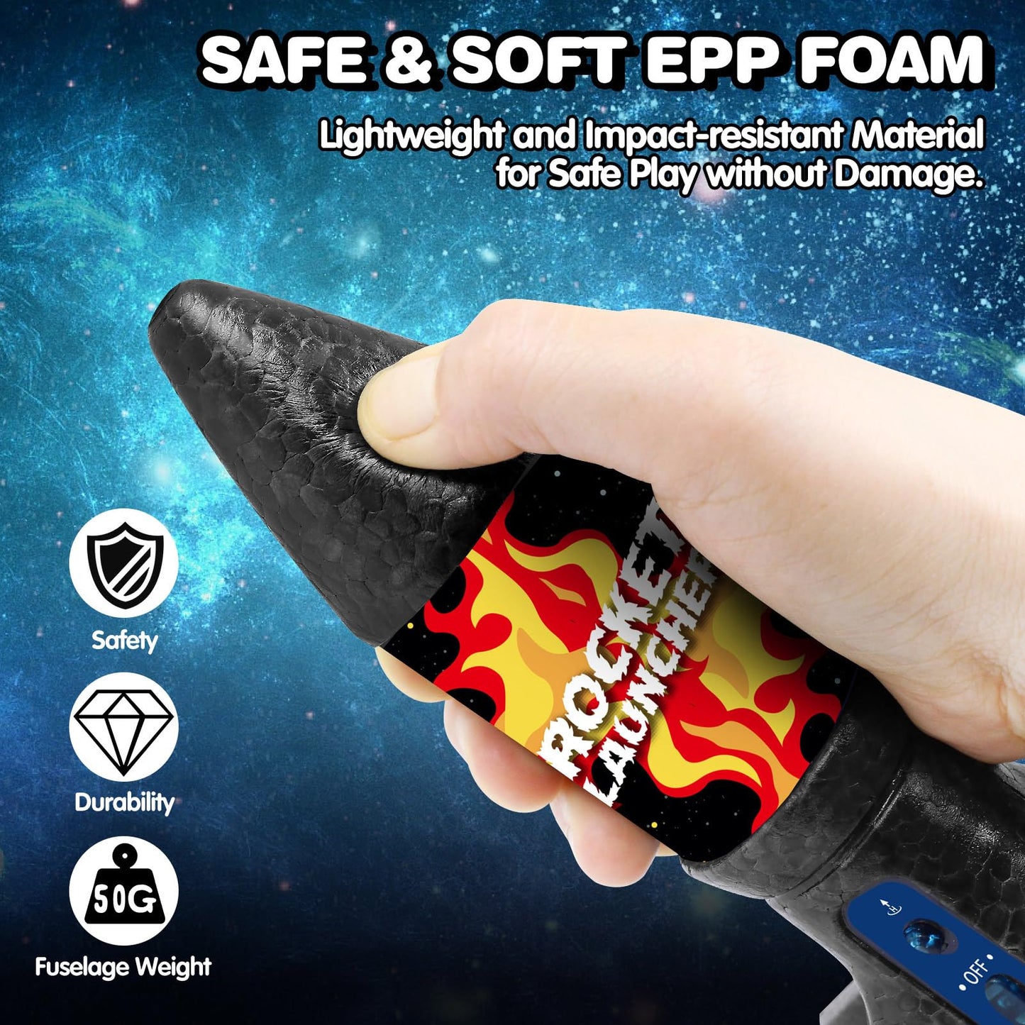 Eieymct Rocket Launcher for Kids – Self-Launching 200 ft Outdoor Toy (Flame Pattern)