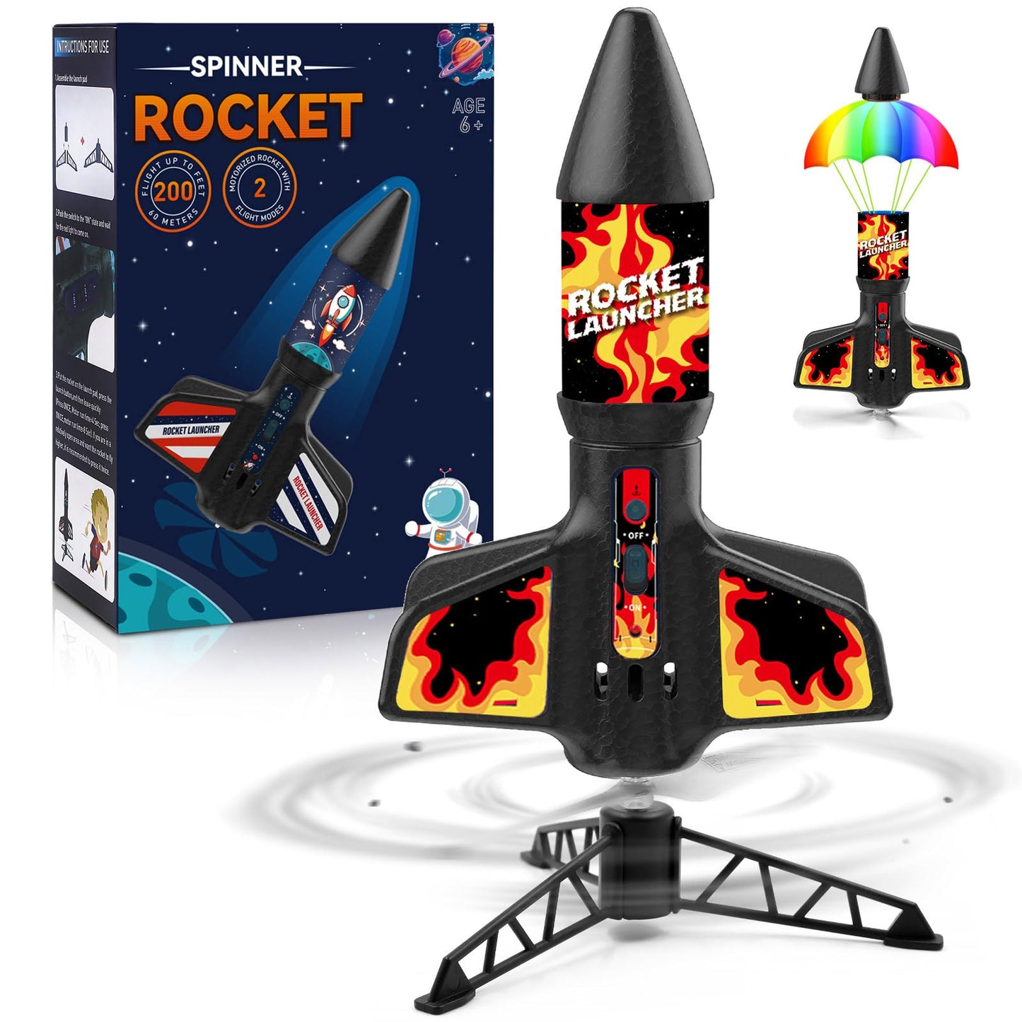 Eieymct Rocket Launcher for Kids – Self-Launching 200 ft Outdoor Toy (Flame Pattern)