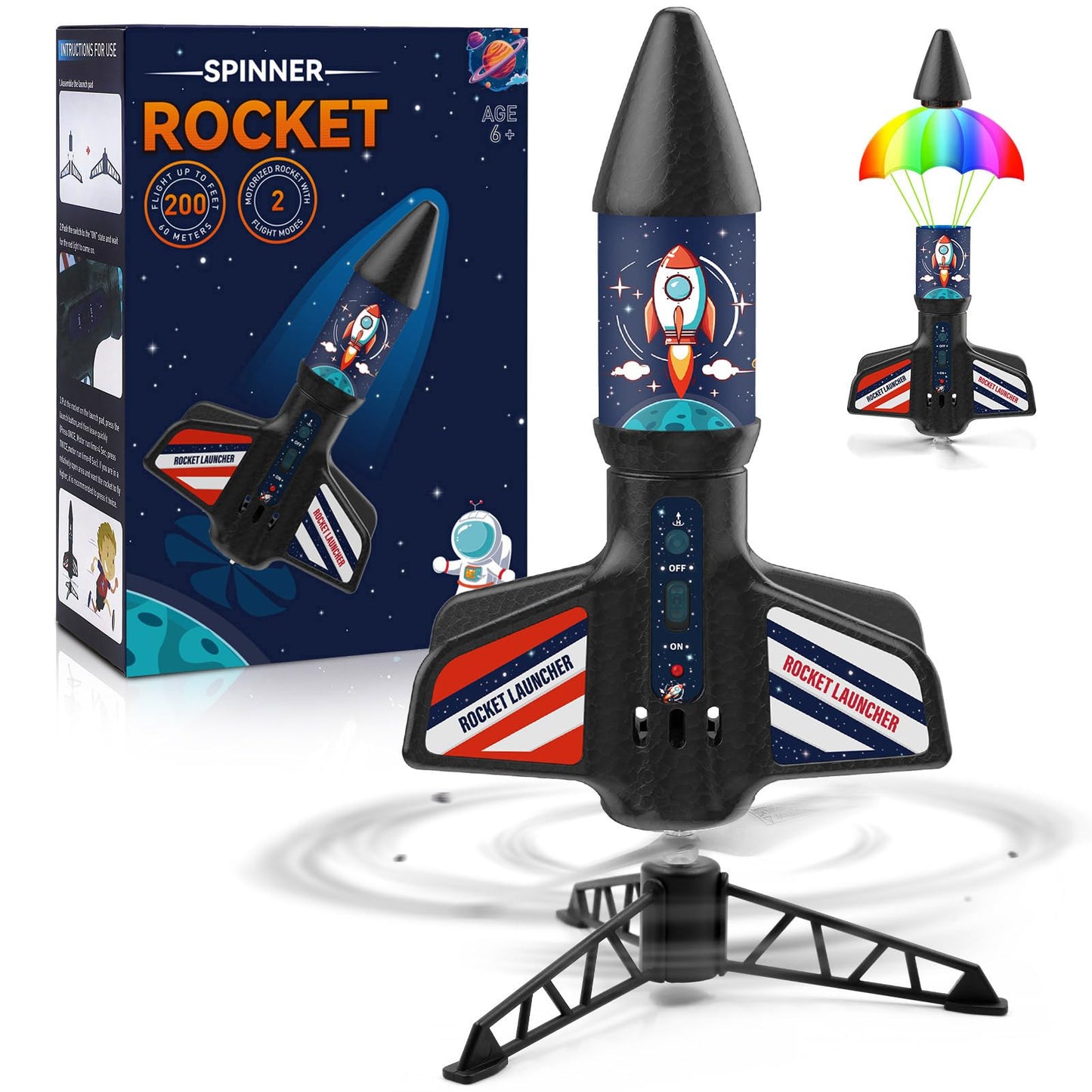 Eieymct Rocket Launcher for Kids – Self-Launching 200 ft Outdoor Electric Toy with LED Night Launch