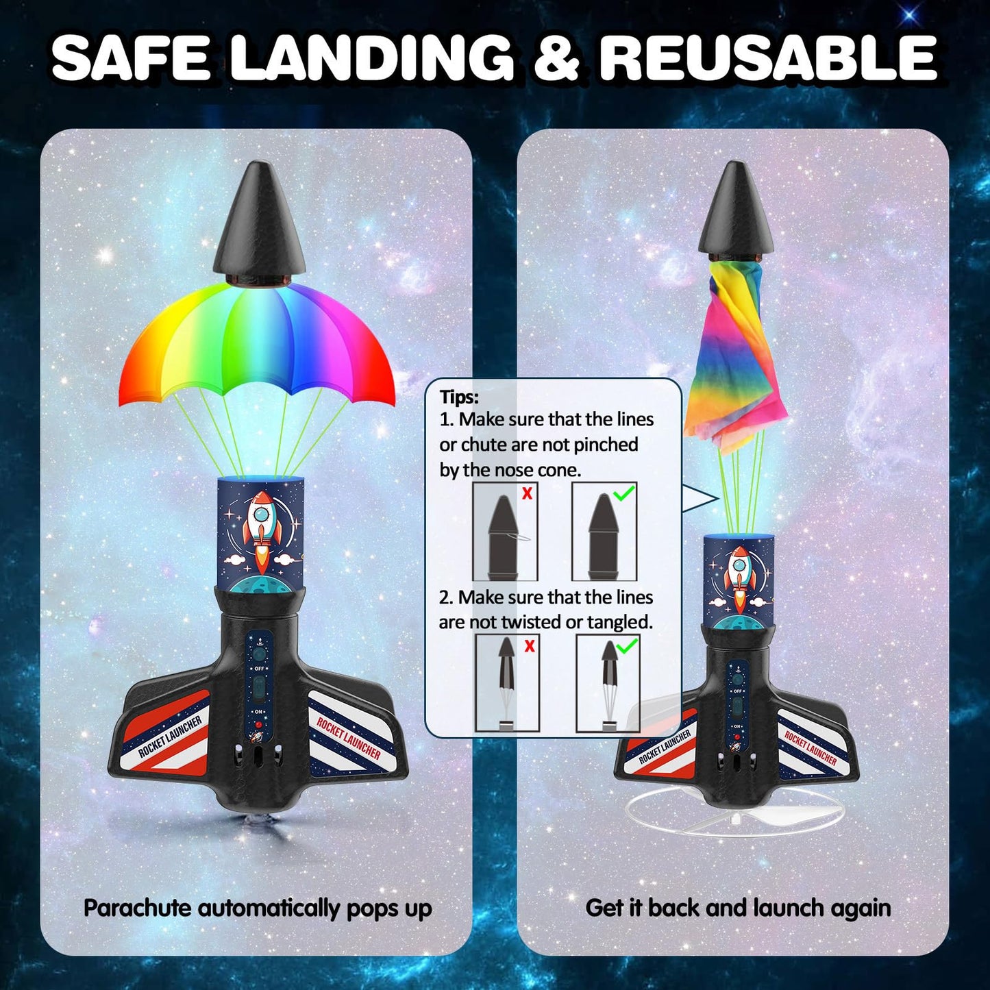 Eieymct Rocket Launcher for Kids – Self-Launching 200 ft Outdoor Electric Toy with LED Night Launch