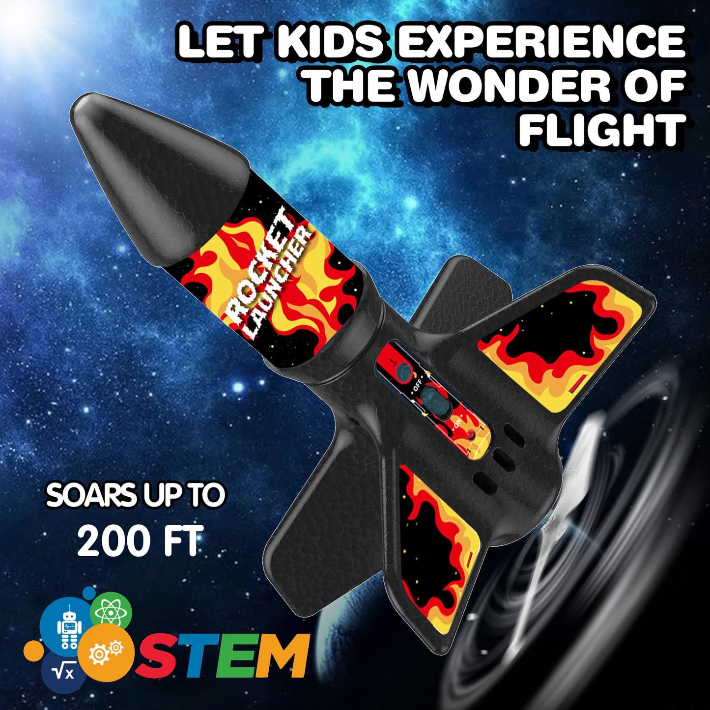 Eieymct Rocket Launcher for Kids – Self-Launching 200 ft Outdoor Toy (Flame Pattern)