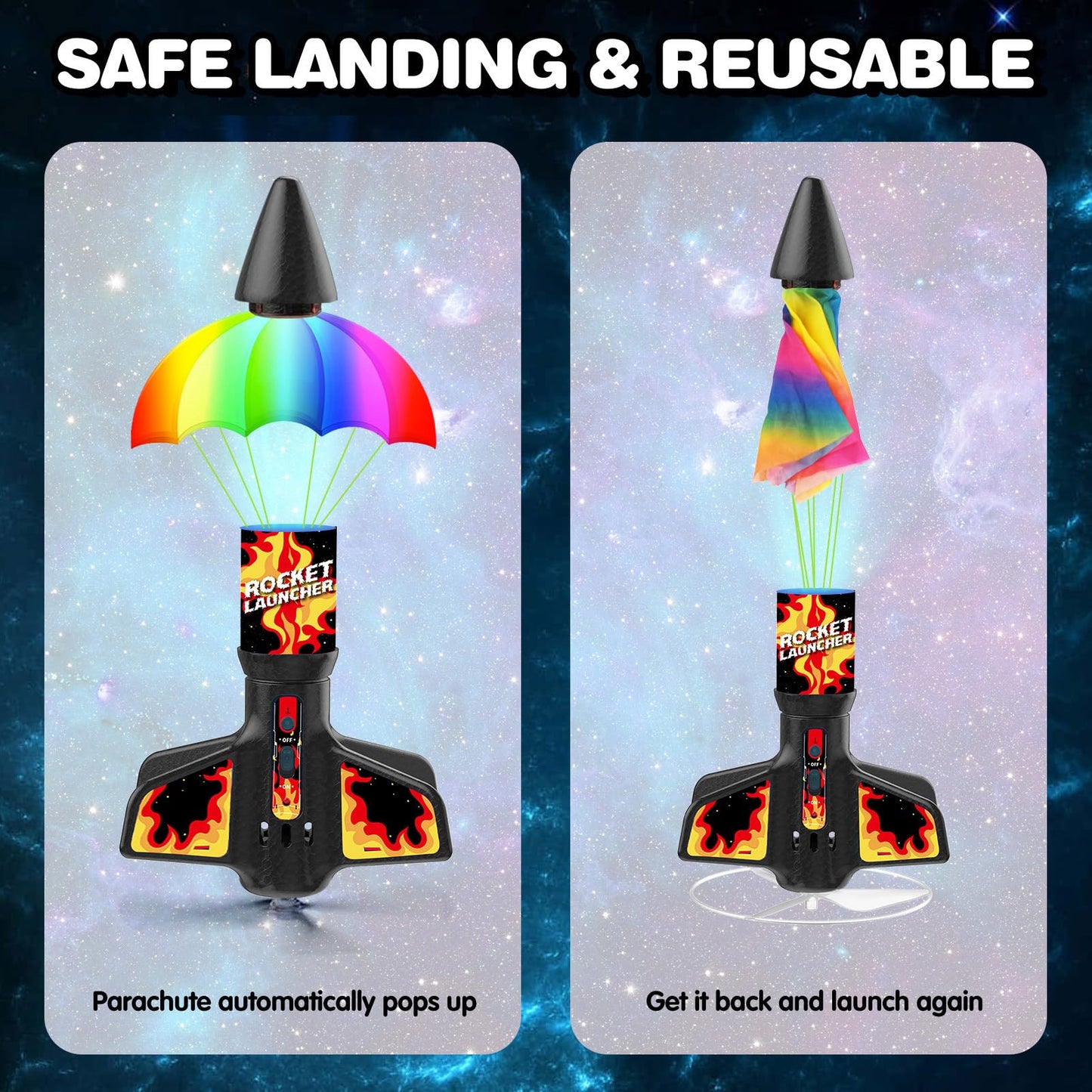 Eieymct Rocket Launcher for Kids – Self-Launching 200 ft Outdoor Toy (Flame Pattern)