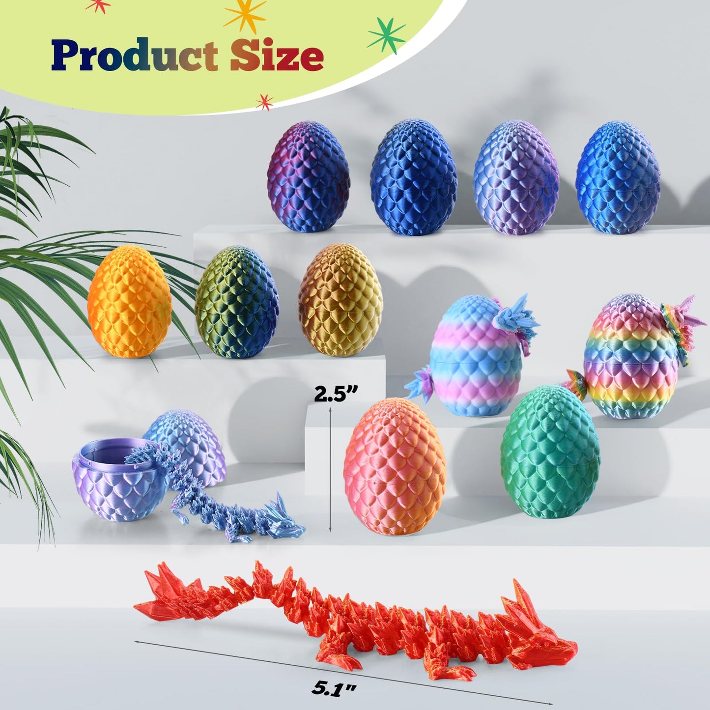 EIMONEY Easter Advent Calendar – 24× 3D Printed Dragon Eggs with Movable Dragons (Multicolor)