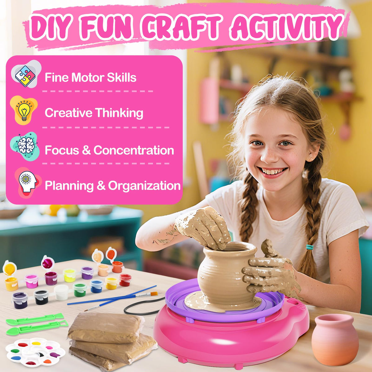 Einailvk Pottery Wheel Kit for Kids | Creative DIY Clay Wheel for Ages 8-12