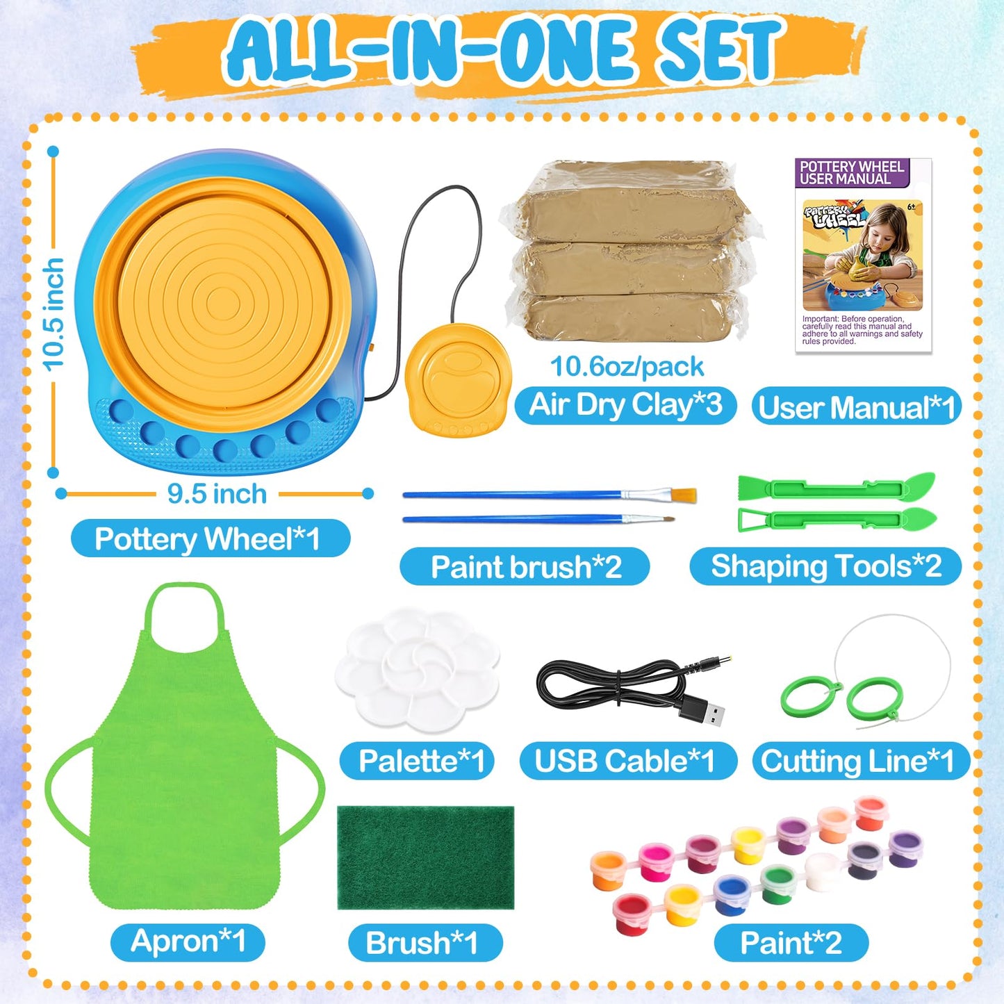 Einailvk Kids Pottery Wheel Kit – All-in-One DIY Clay Studio for Ages 8-12