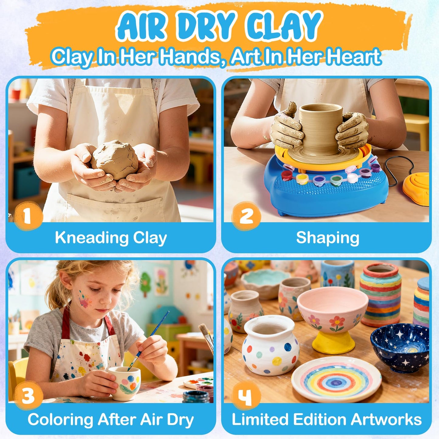 Einailvk Kids Pottery Wheel Kit – All-in-One DIY Clay Studio for Ages 8-12