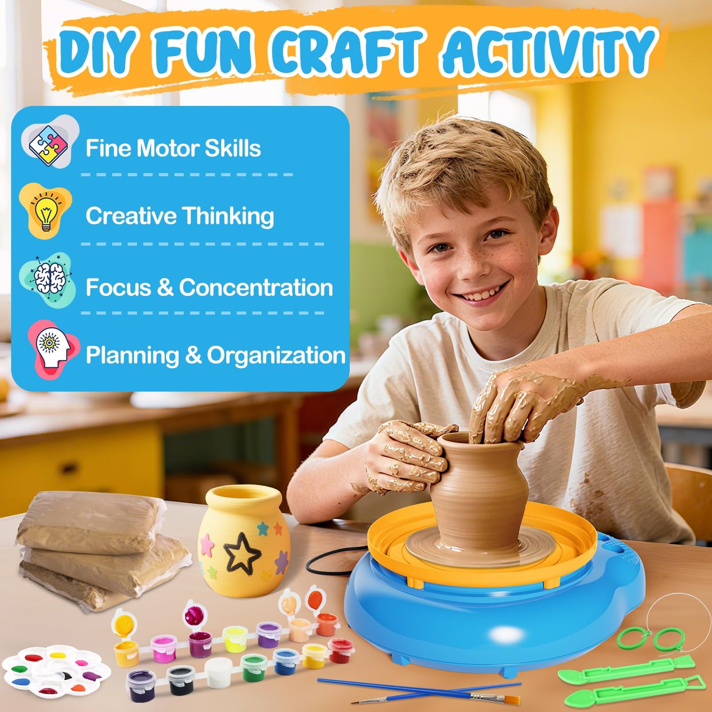 Einailvk Kids Pottery Wheel Kit – All-in-One DIY Clay Studio for Ages 8-12