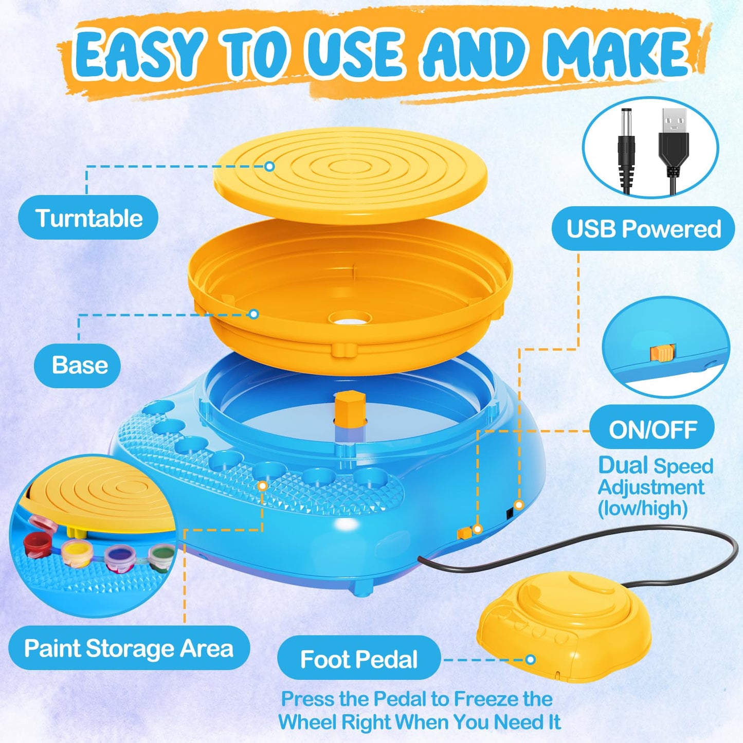 Einailvk Kids Pottery Wheel Kit – All-in-One DIY Clay Studio for Ages 8-12