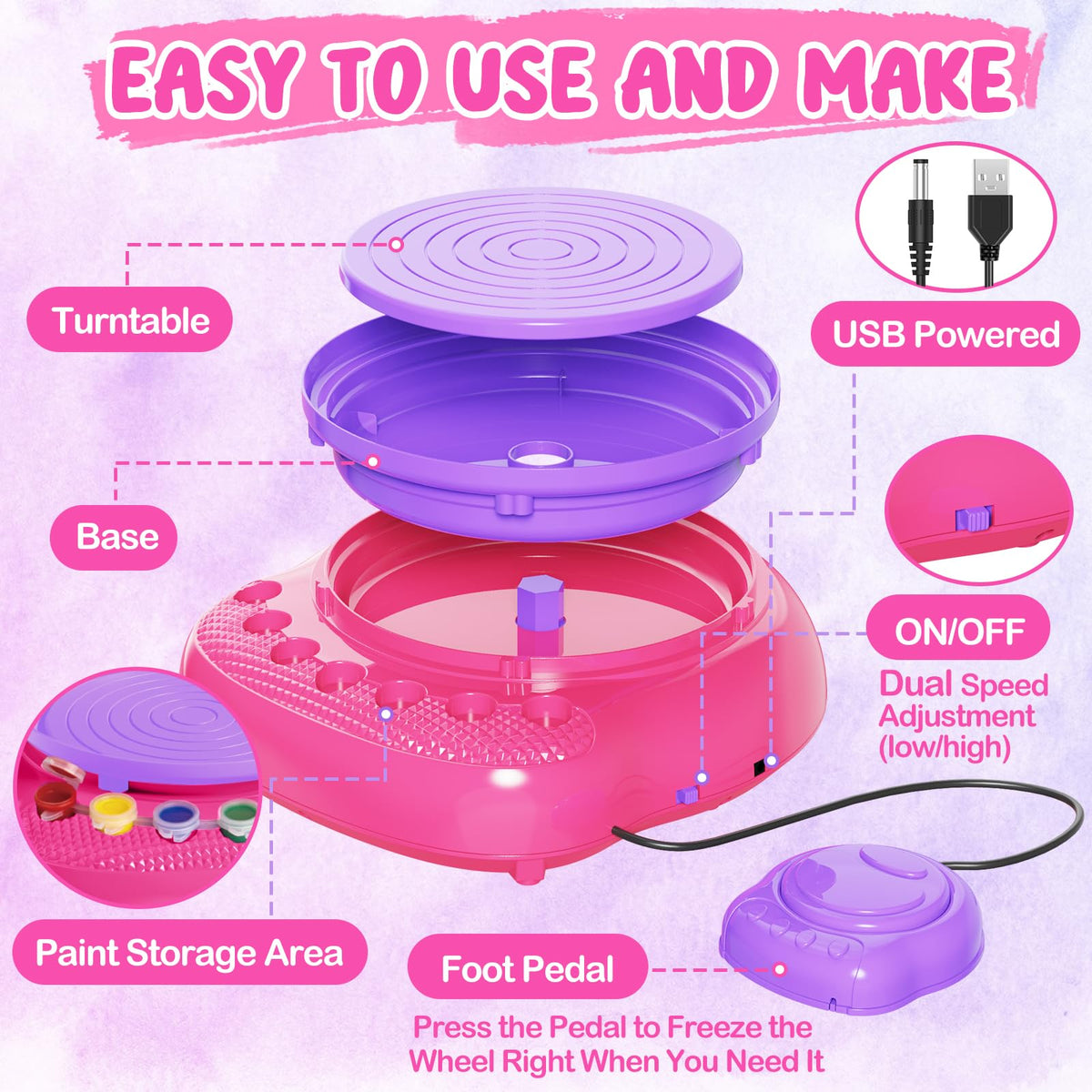 Einailvk Pottery Wheel Kit for Kids | Creative DIY Clay Wheel for Ages 8-12